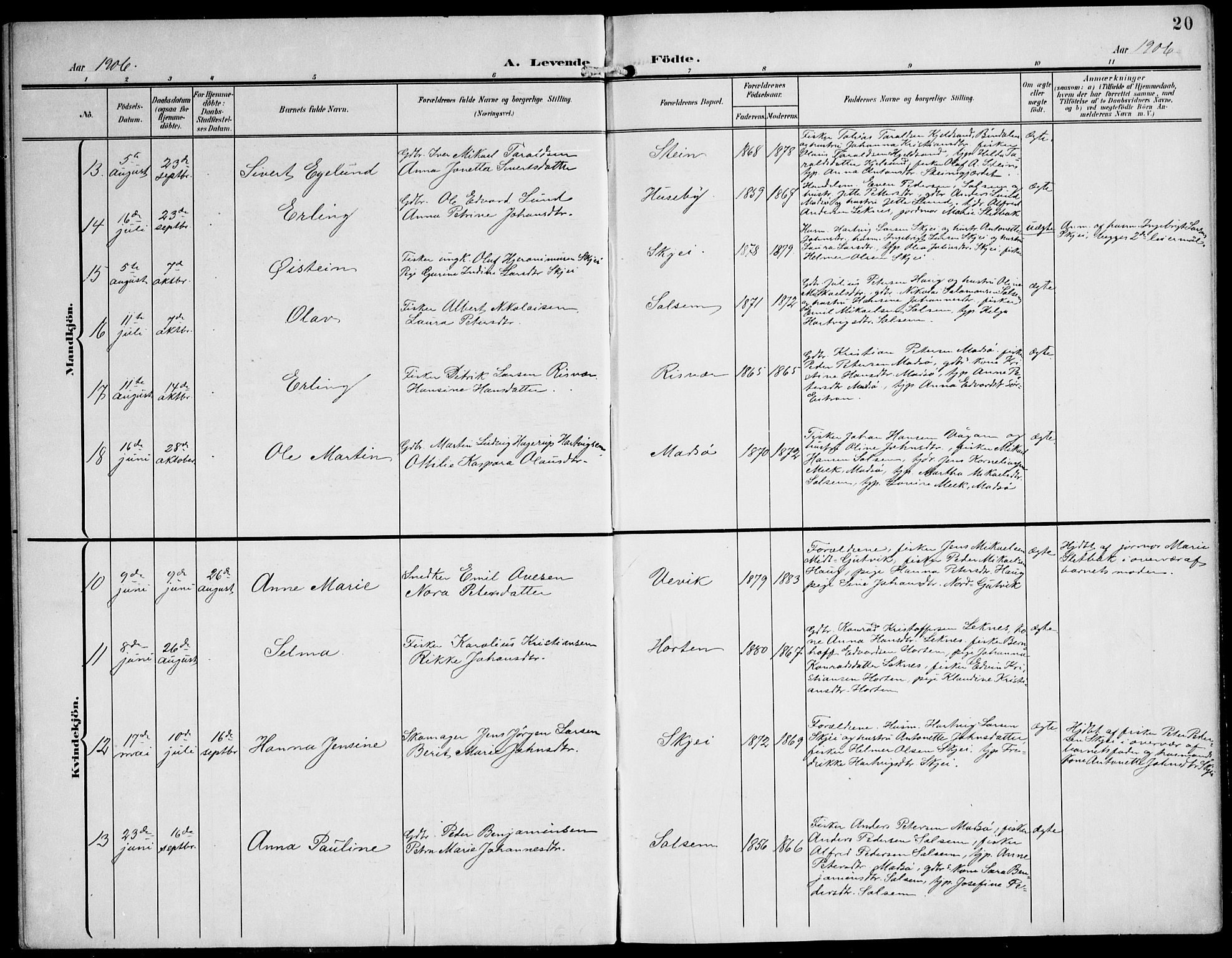 Ministerialprotokoller, klokkerbøker og fødselsregistre - Nord-Trøndelag, AV/SAT-A-1458/788/L0698: Parish register (official) no. 788A05, 1902-1921, p. 20