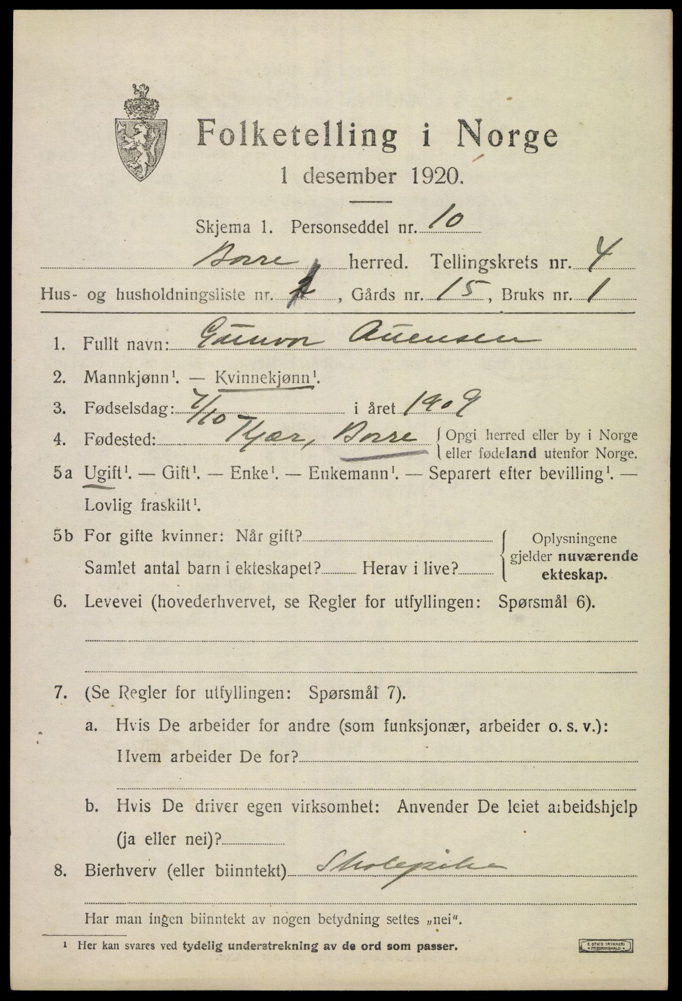SAKO, 1920 census for Borre, 1920, p. 7152