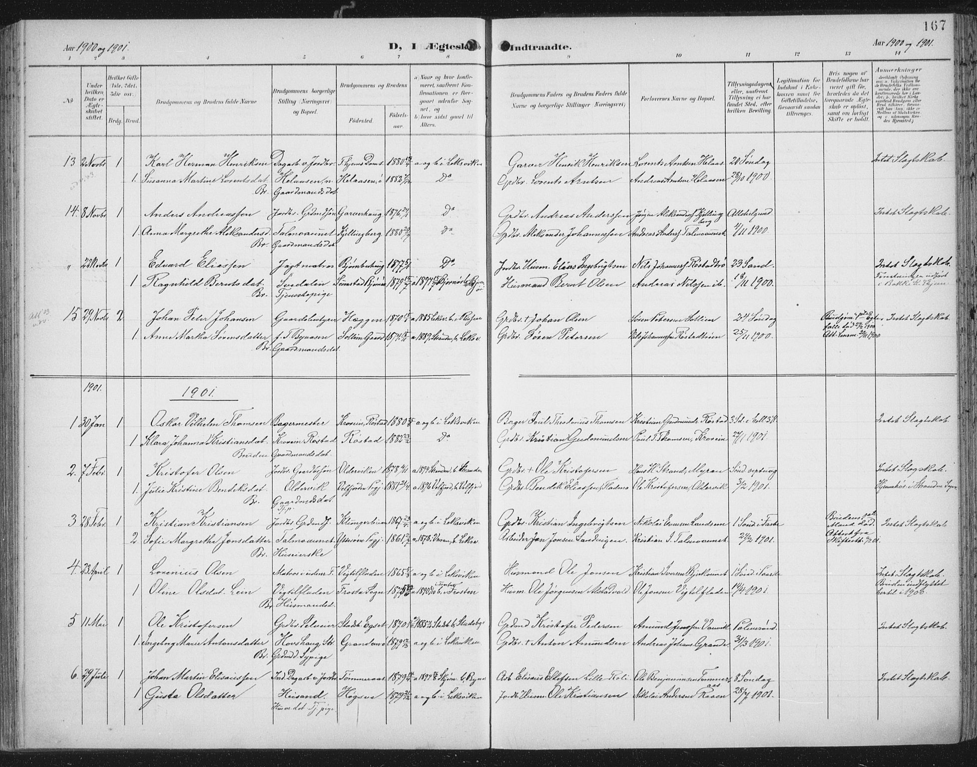 Ministerialprotokoller, klokkerbøker og fødselsregistre - Nord-Trøndelag, AV/SAT-A-1458/701/L0011: Parish register (official) no. 701A11, 1899-1915, p. 167