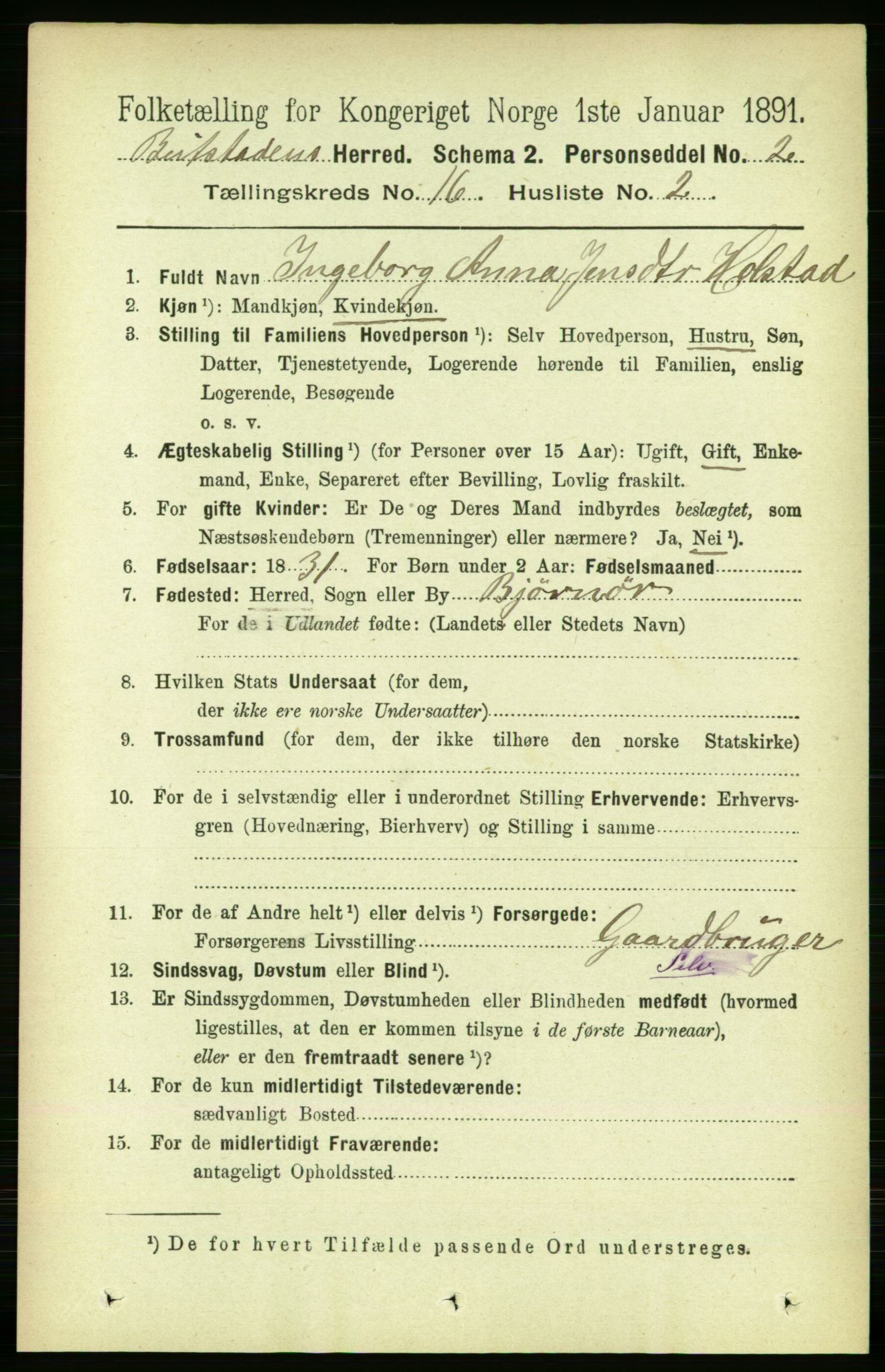 RA, 1891 census for 1727 Beitstad, 1891, p. 4174