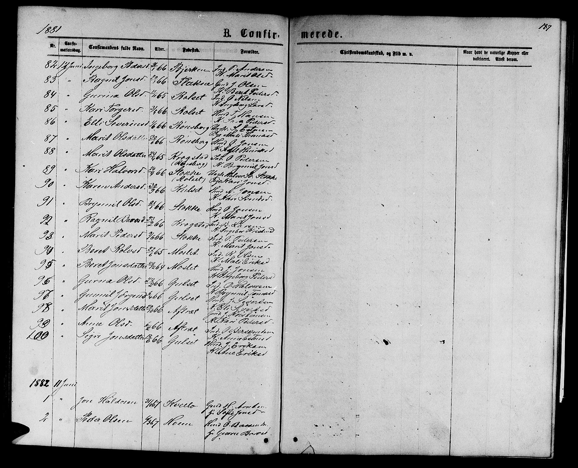 Ministerialprotokoller, klokkerbøker og fødselsregistre - Sør-Trøndelag, AV/SAT-A-1456/695/L1156: Parish register (copy) no. 695C07, 1869-1888, p. 187