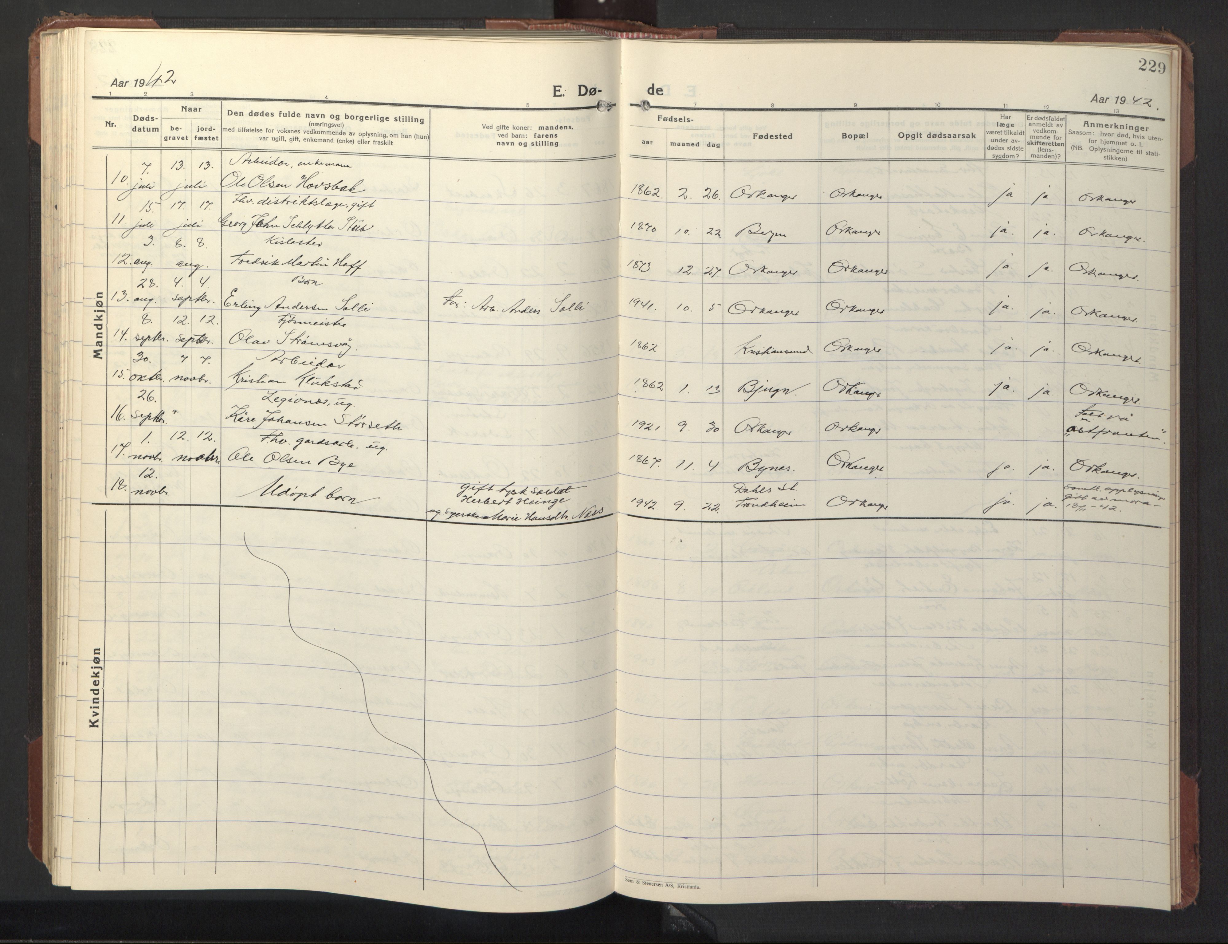 Ministerialprotokoller, klokkerbøker og fødselsregistre - Sør-Trøndelag, SAT/A-1456/669/L0832: Parish register (copy) no. 669C02, 1925-1953, p. 229