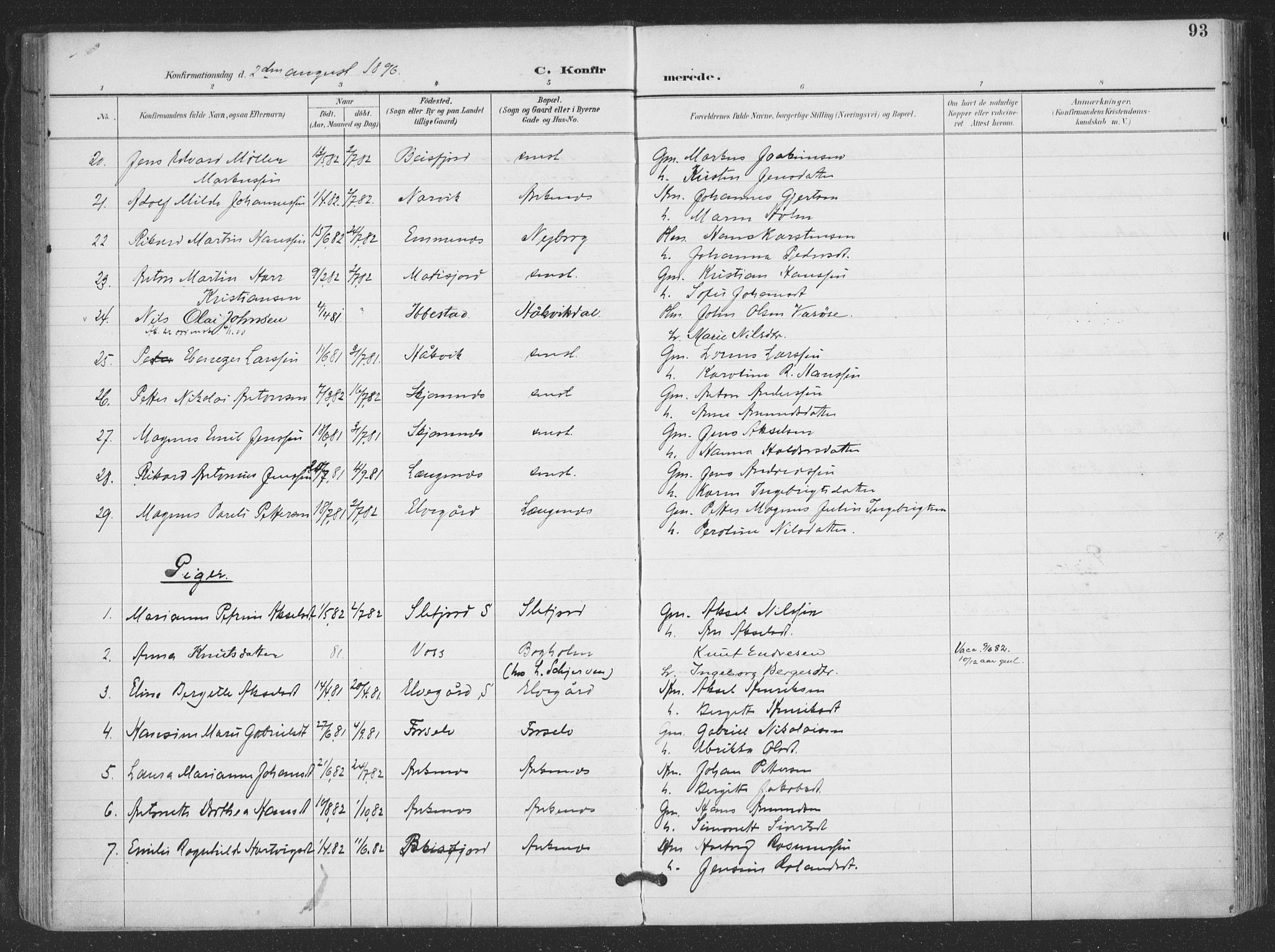 Ministerialprotokoller, klokkerbøker og fødselsregistre - Nordland, SAT/A-1459/866/L0939: Parish register (official) no. 866A02, 1894-1906, p. 93