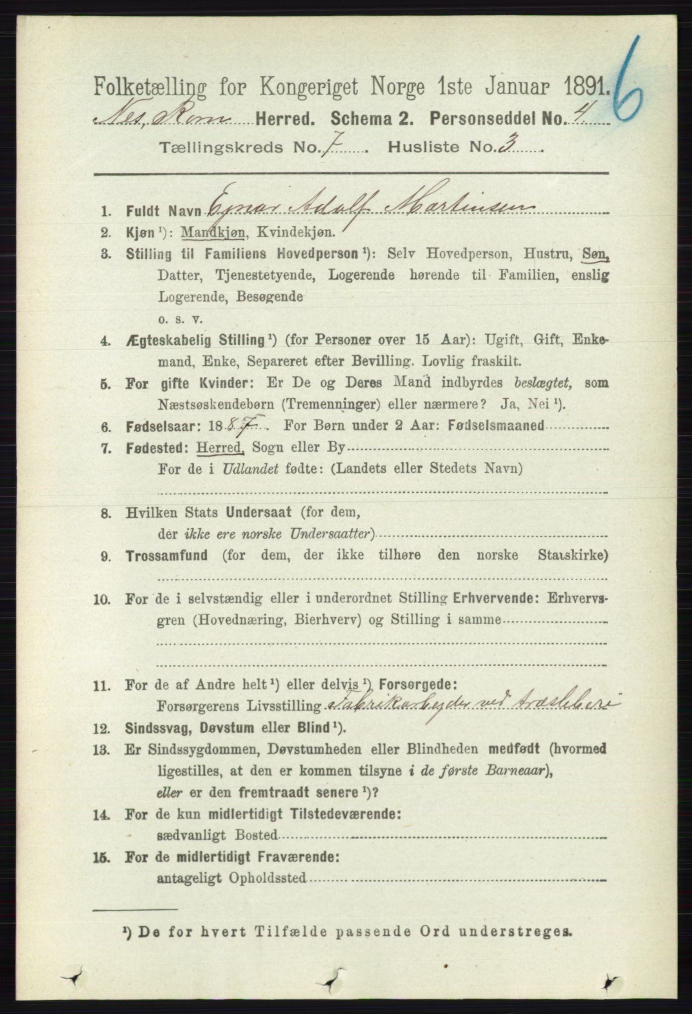 RA, 1891 census for 0236 Nes, 1891, p. 4040