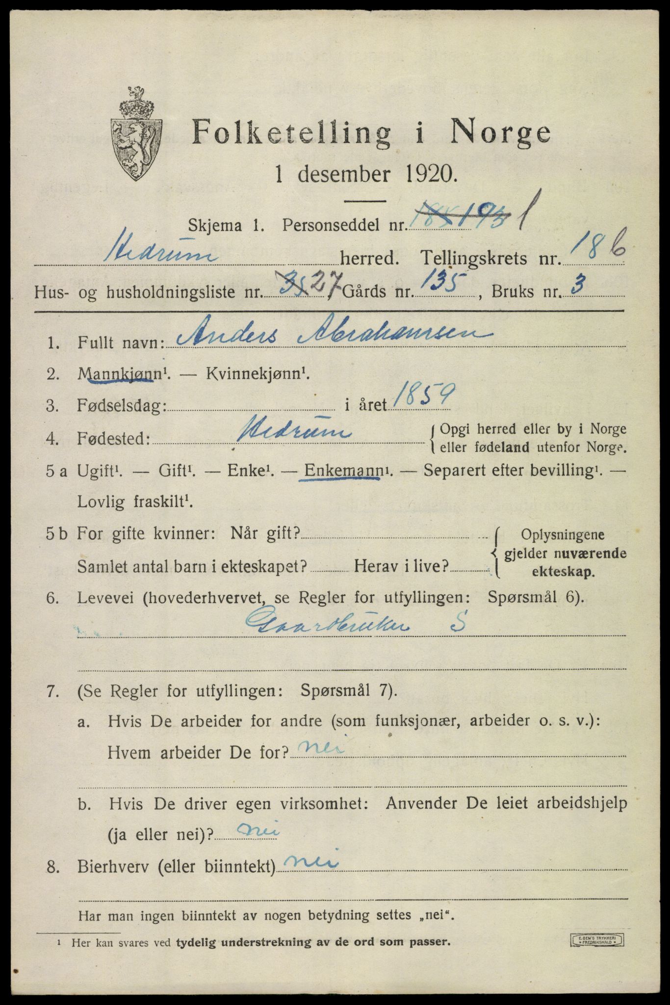 SAKO, 1920 census for Hedrum, 1920, p. 11301