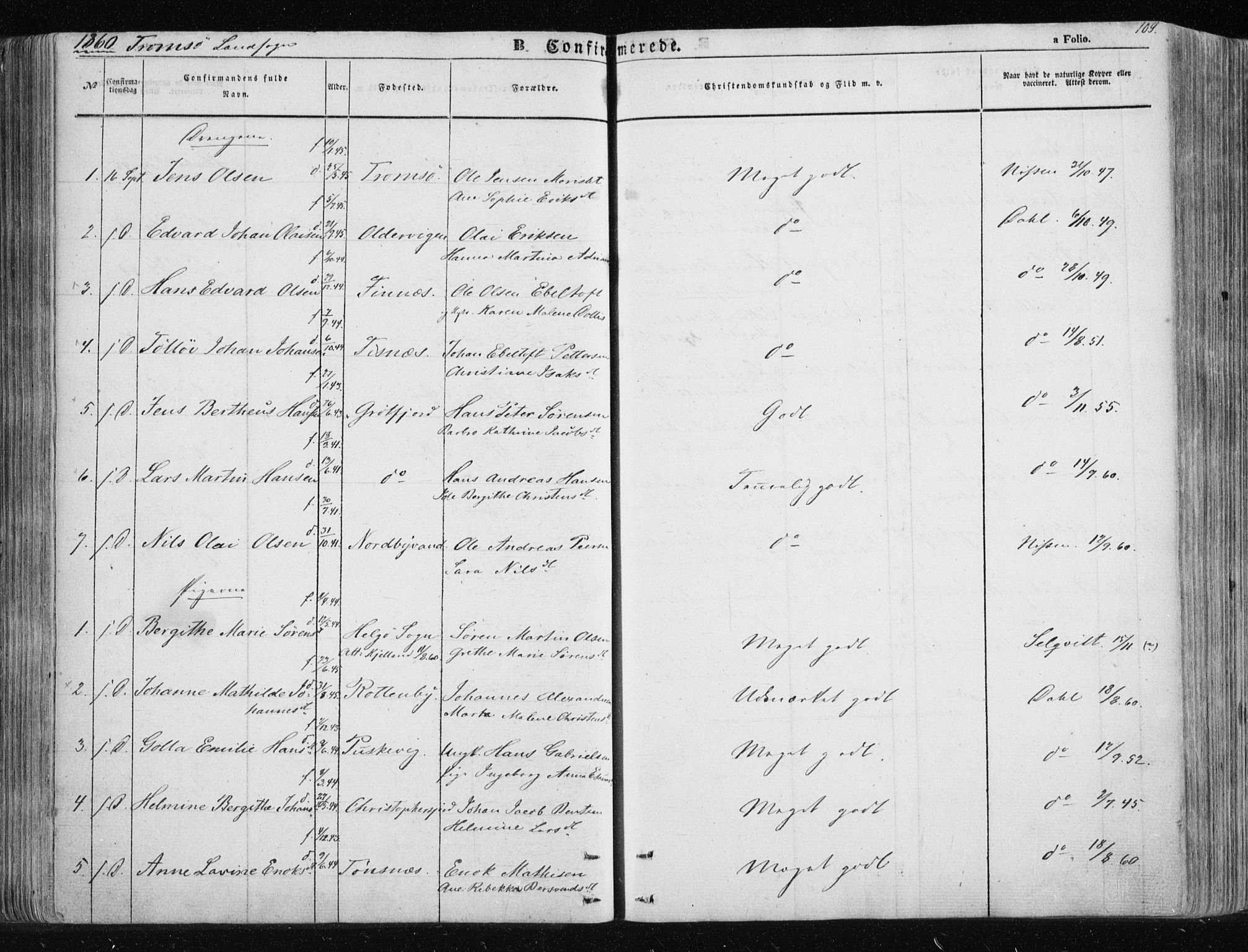 Tromsøysund sokneprestkontor, AV/SATØ-S-1304/G/Ga/L0001kirke: Parish register (official) no. 1, 1856-1867, p. 109