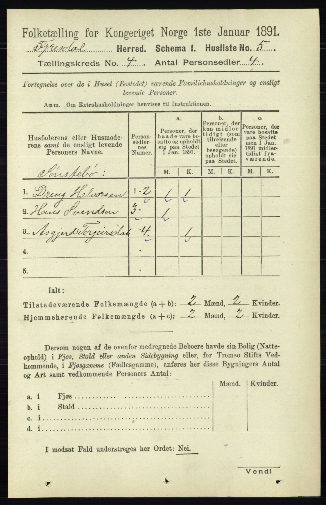 RA, 1891 census for 0831 Fyresdal, 1891, p. 746