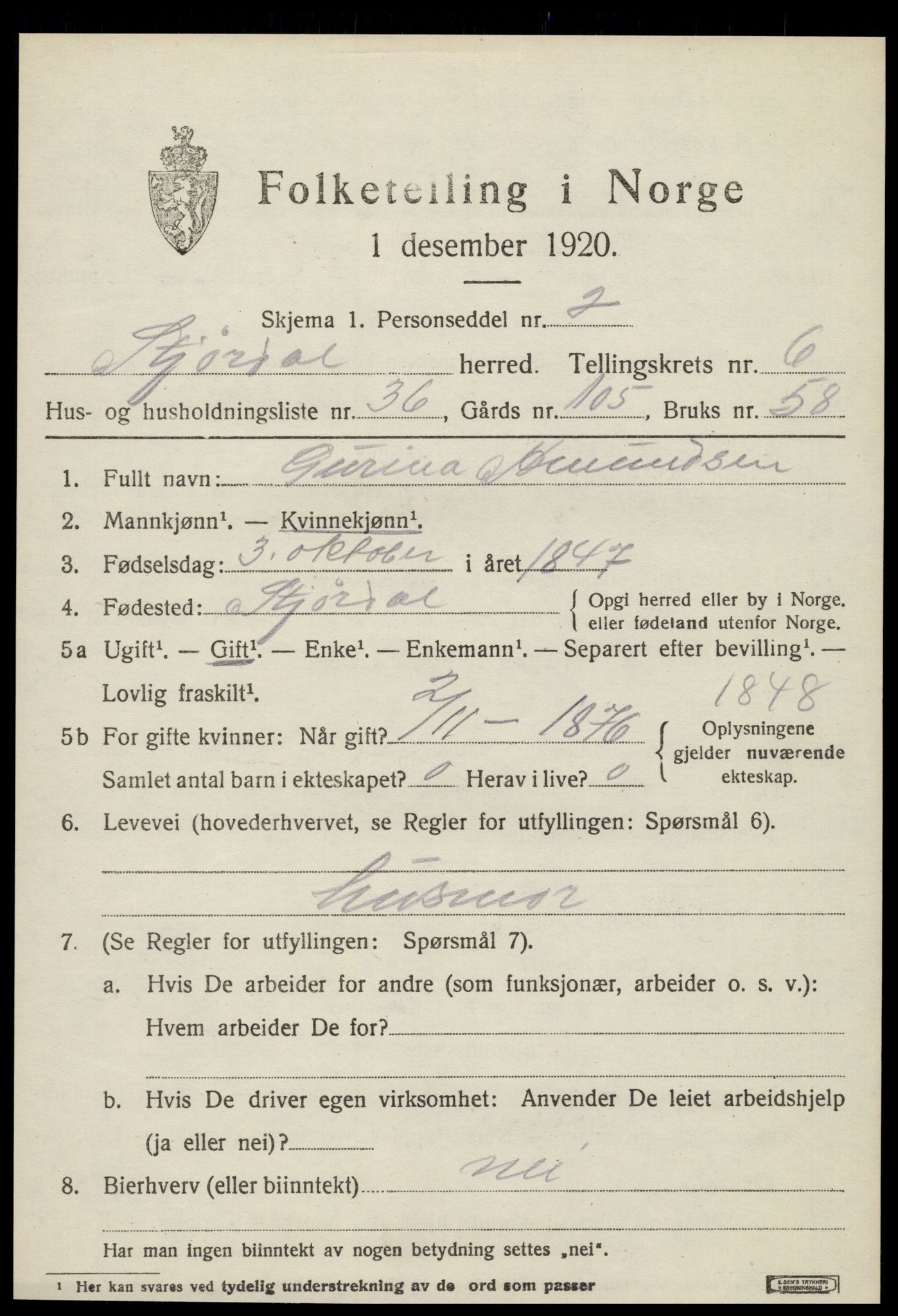 SAT, 1920 census for Stjørdal, 1920, p. 7036