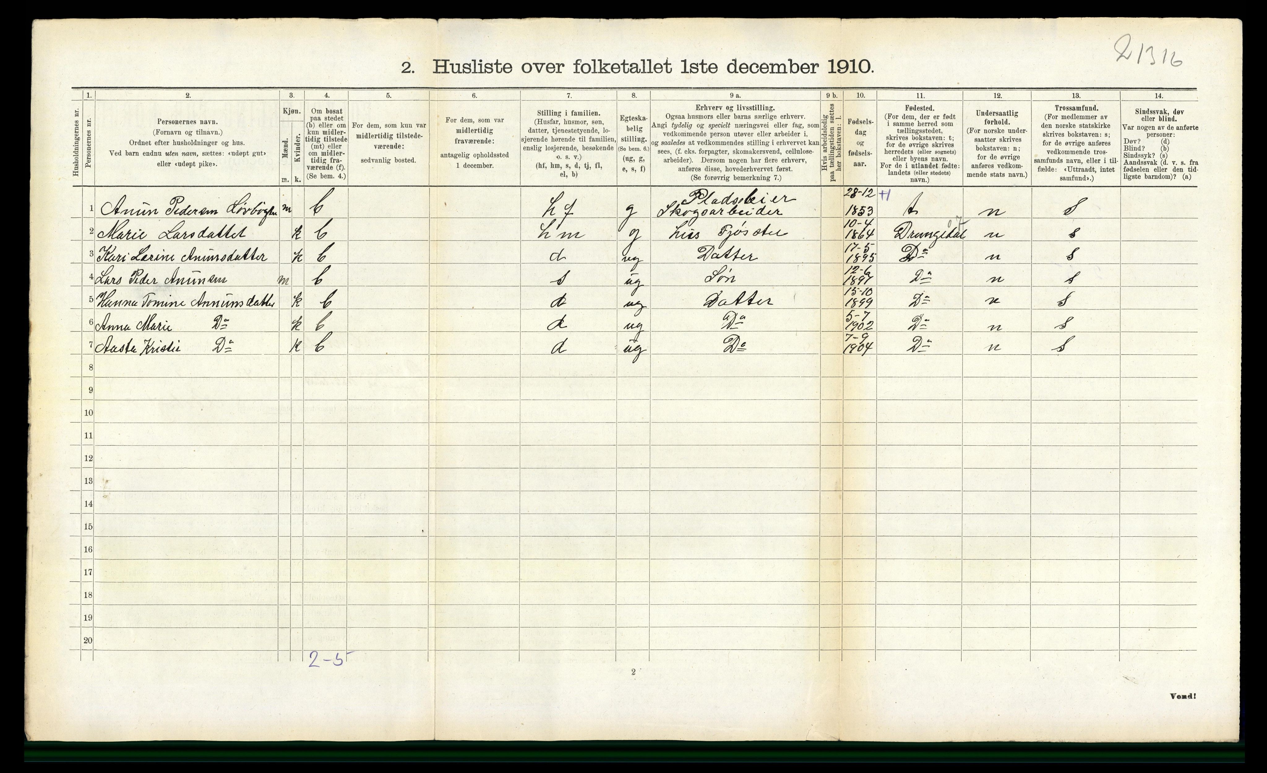 RA, 1910 census for Lunde, 1910, p. 253