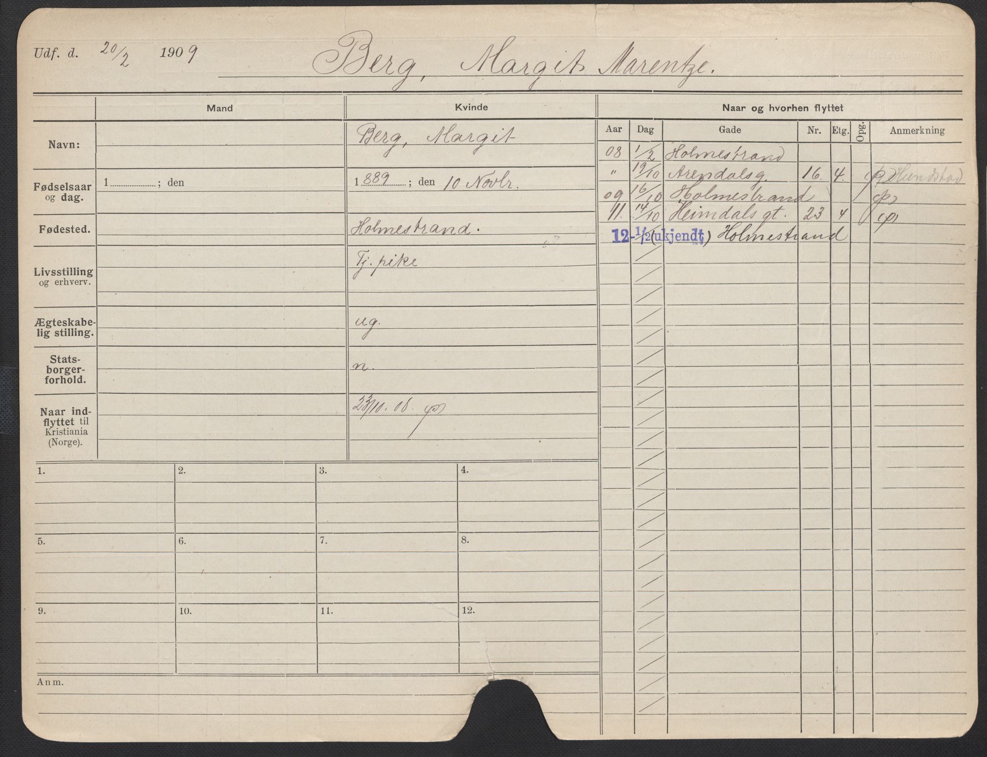 Oslo folkeregister, Registerkort, AV/SAO-A-11715/F/Fa/Fac/L0013: Kvinner, 1906-1914, p. 140a