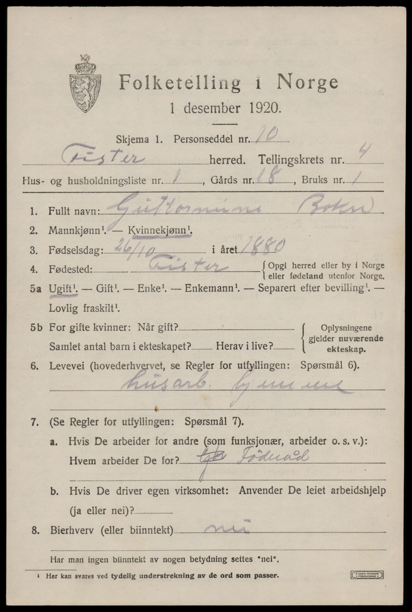 SAST, 1920 census for Fister, 1920, p. 1127