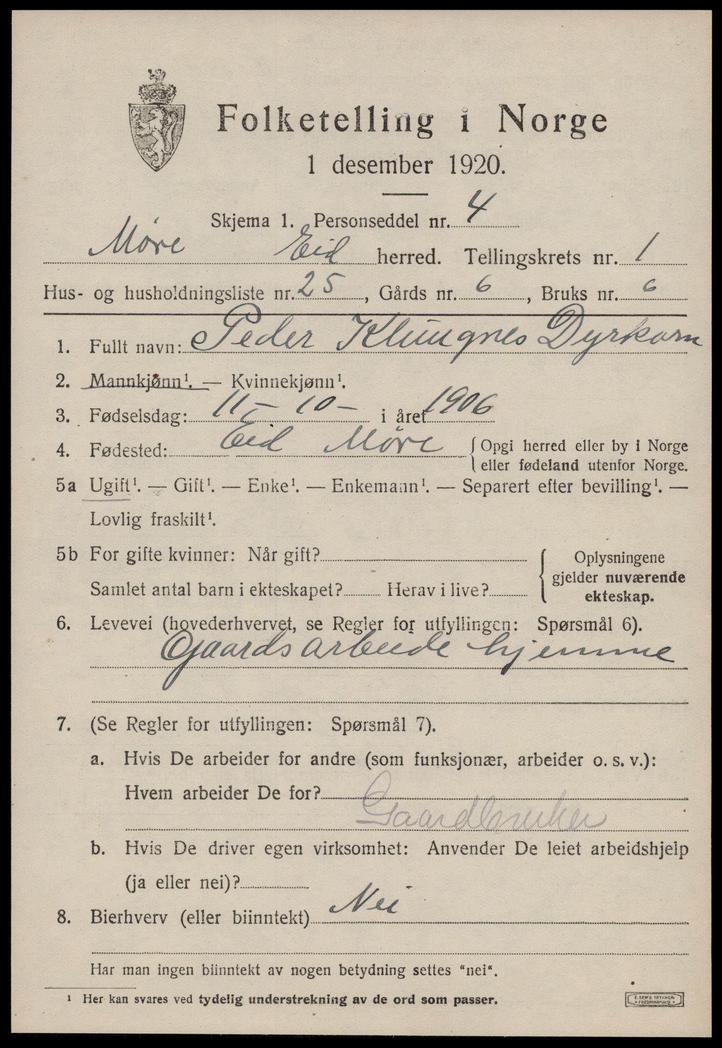 SAT, 1920 census for Eid, 1920, p. 487