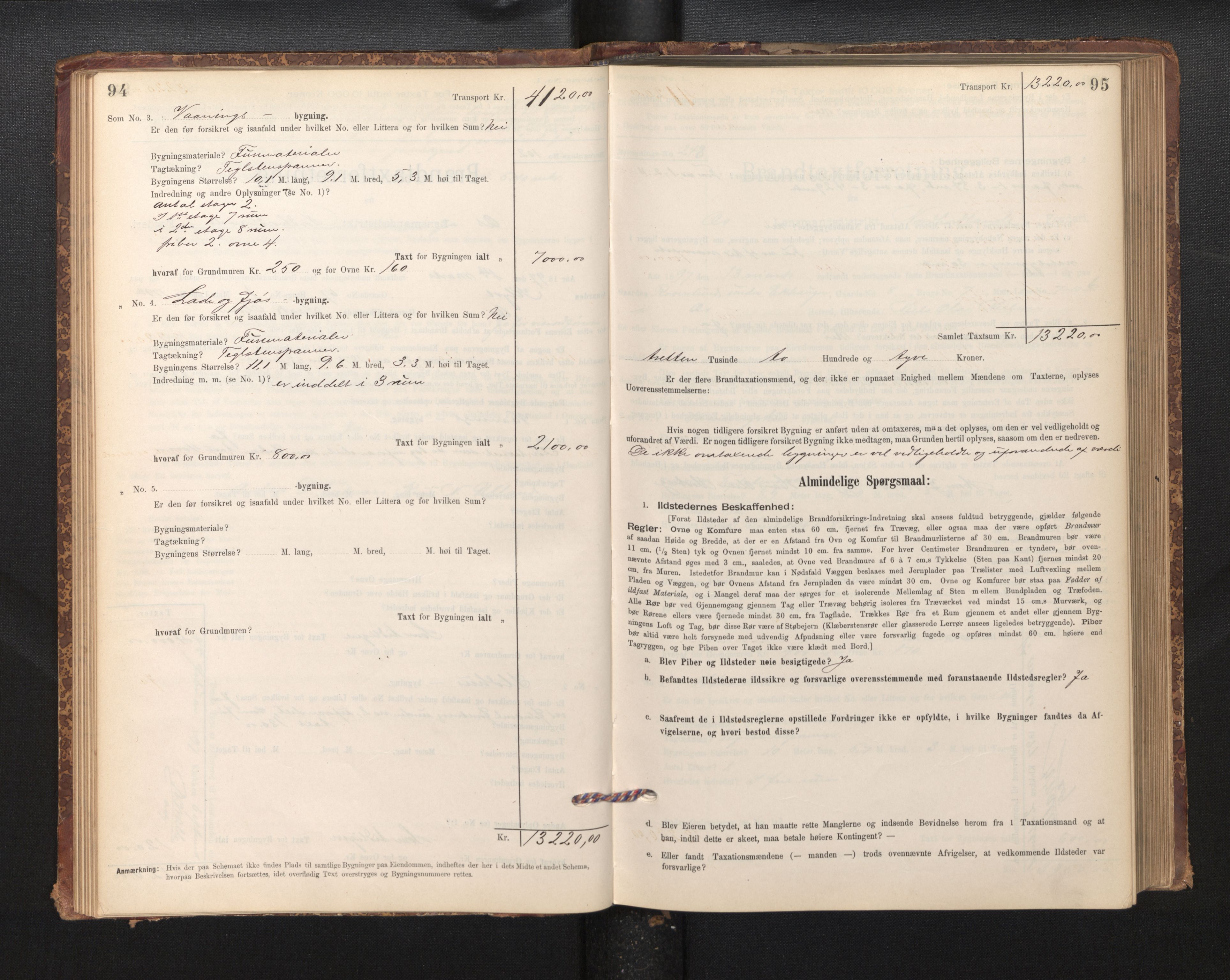 Lensmannen i Os, SAB/A-34101/0012/L0008: Branntakstprotokoll, skjematakst, 1894-1915, p. 94-95