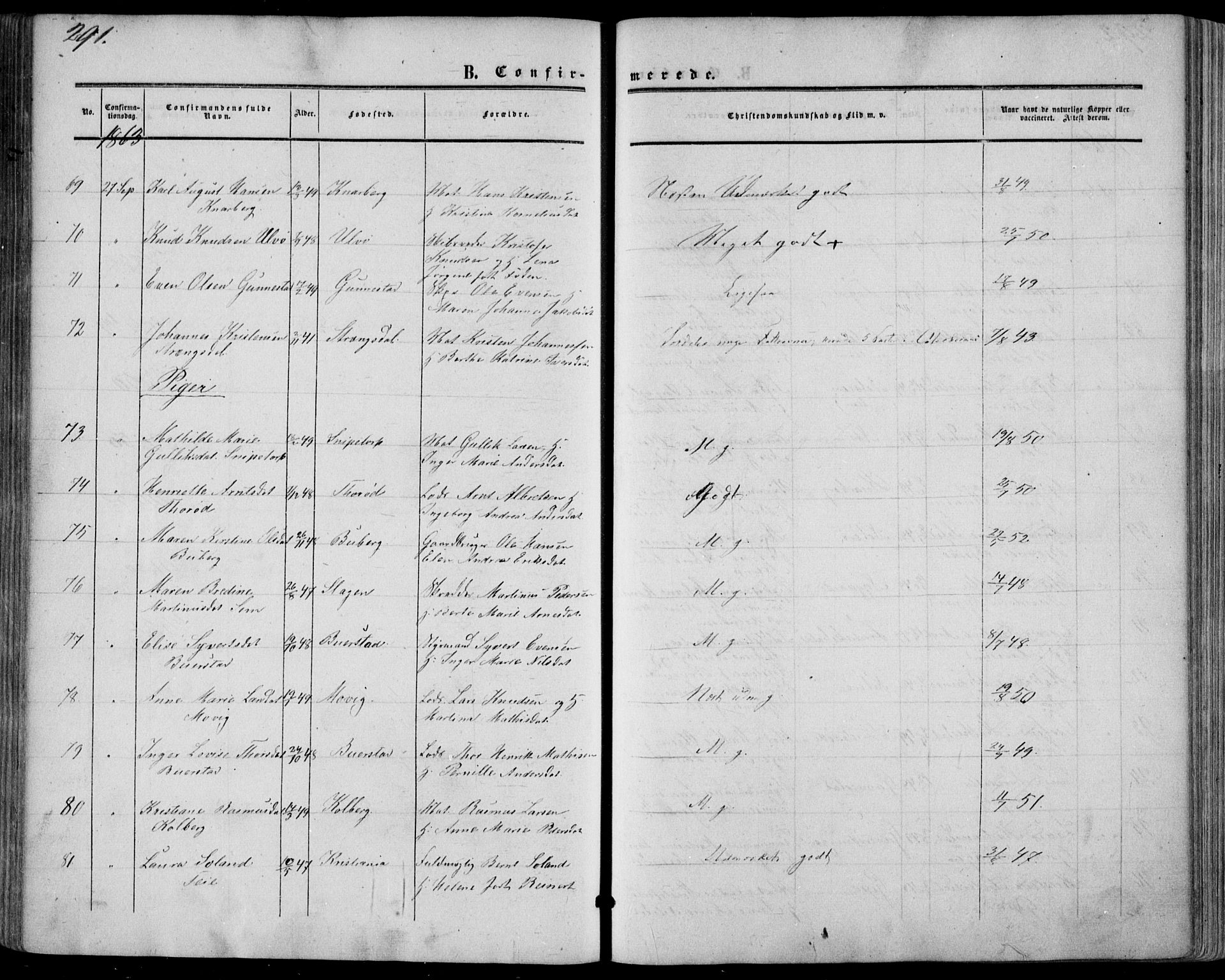 Nøtterøy kirkebøker, SAKO/A-354/F/Fa/L0006: Parish register (official) no. I 6, 1852-1864, p. 291