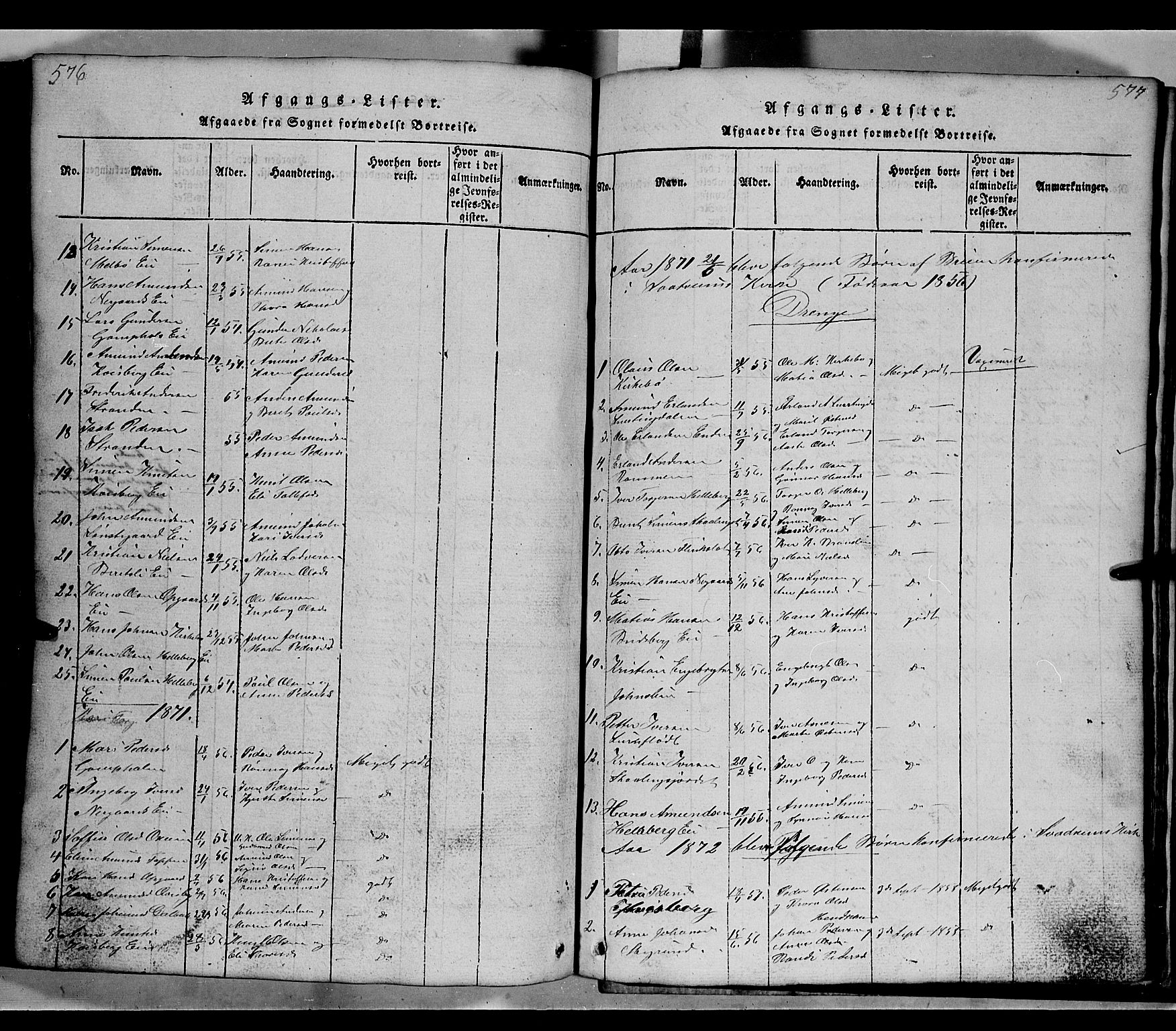 Gausdal prestekontor, SAH/PREST-090/H/Ha/Hab/L0002: Parish register (copy) no. 2, 1818-1874, p. 576-577