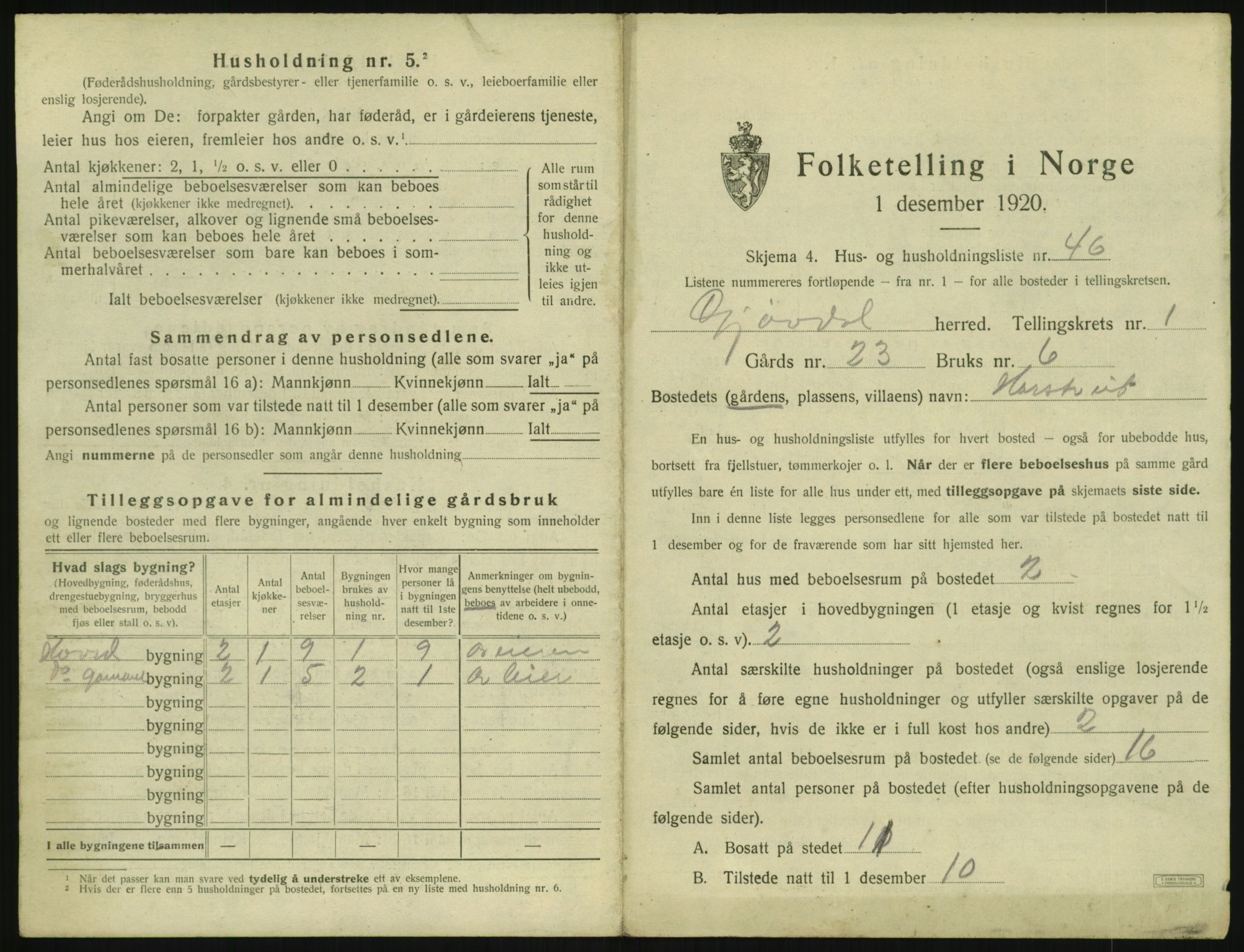 SAK, 1920 census for Gjøvdal, 1920, p. 112