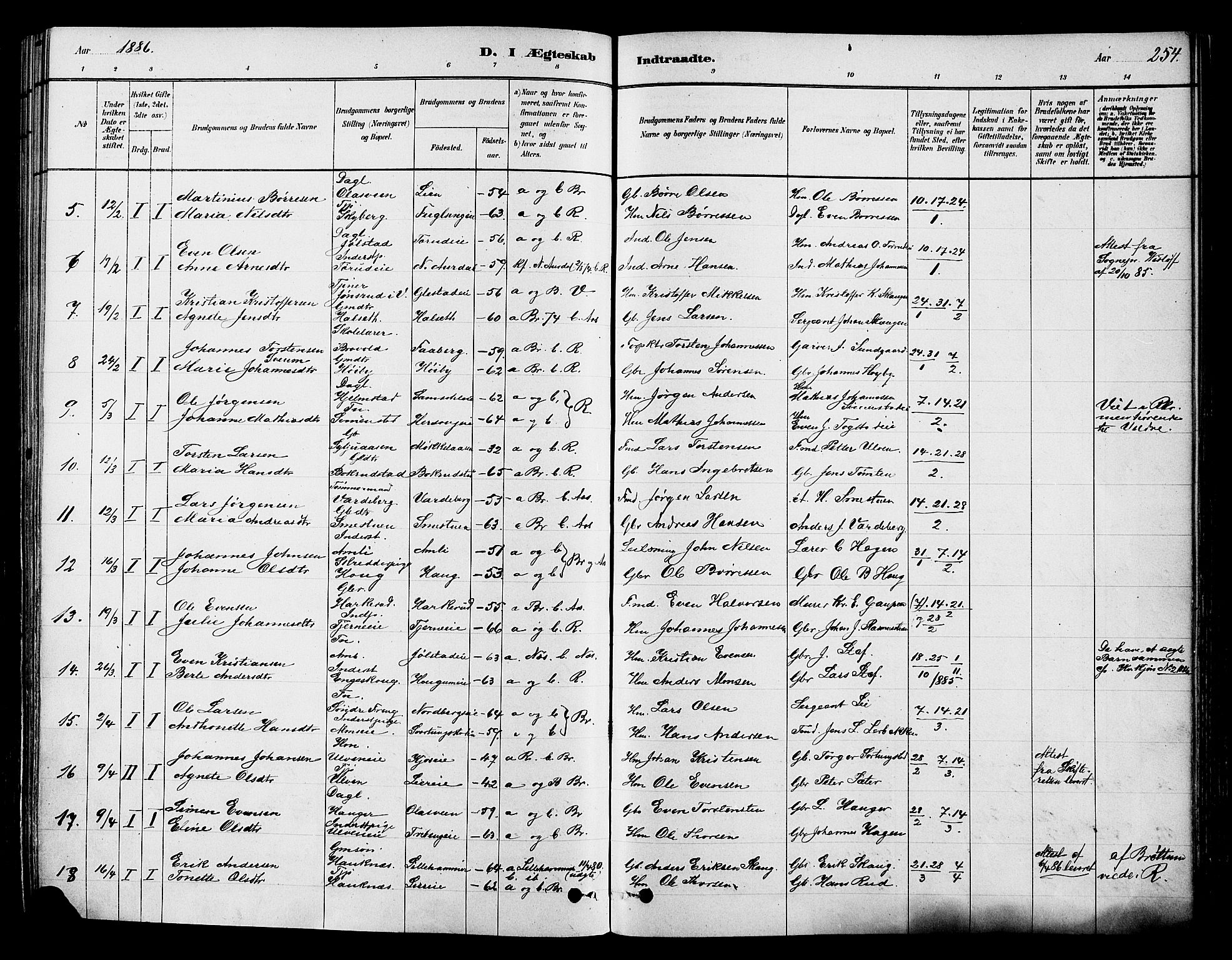 Ringsaker prestekontor, AV/SAH-PREST-014/K/Ka/L0012: Parish register (official) no. 12, 1879-1890, p. 254