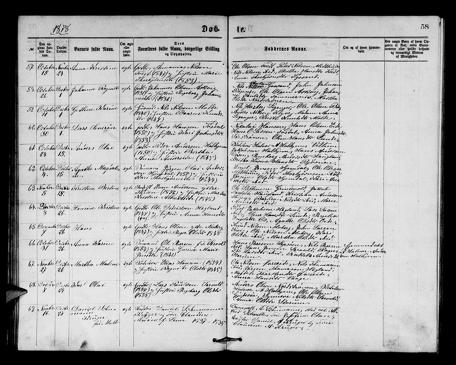 Os sokneprestembete, SAB/A-99929: Parish register (copy) no. A 1, 1869-1879, p. 58
