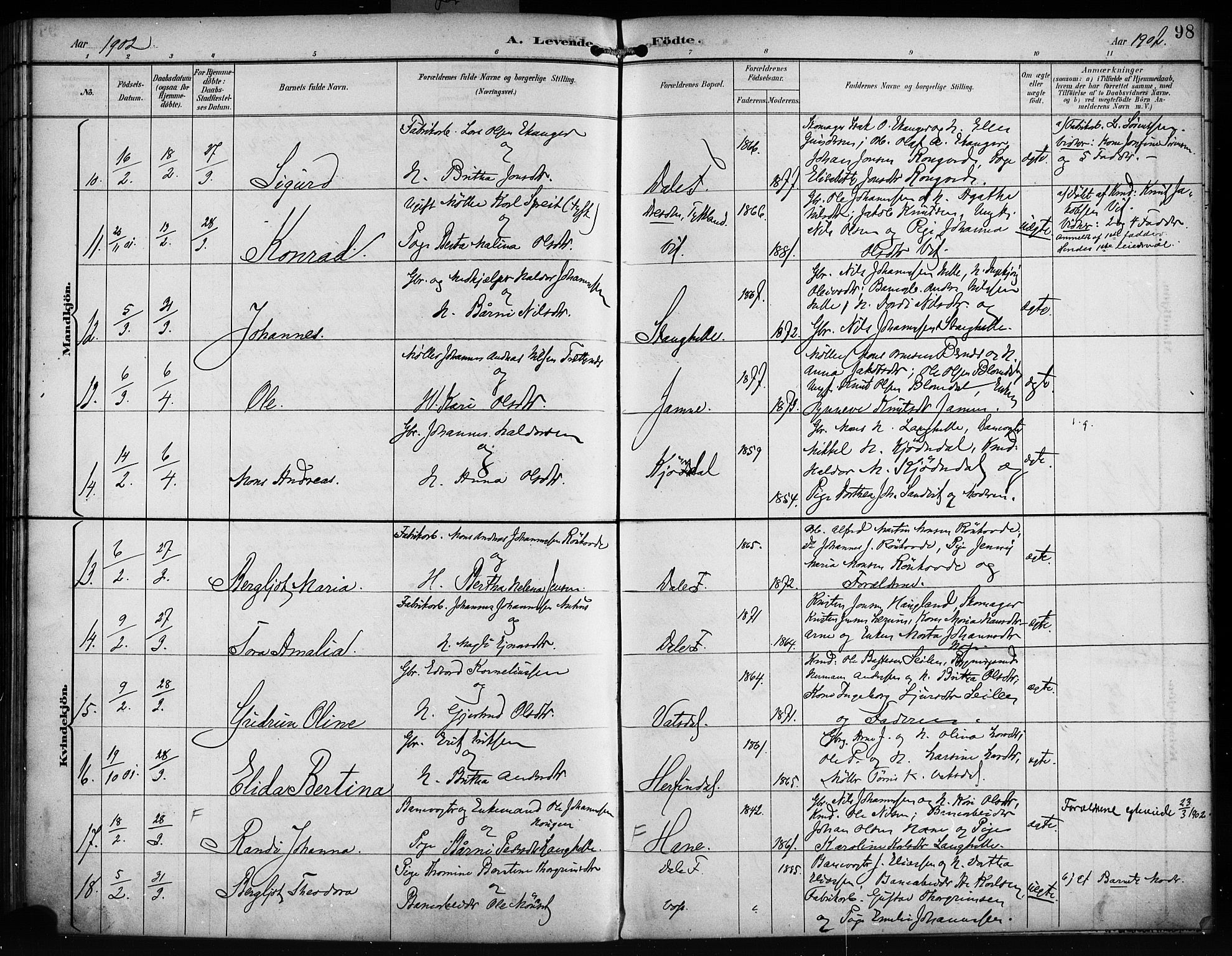 Bruvik Sokneprestembete, AV/SAB-A-74701/H/Haa: Parish register (official) no. B 2, 1893-1903, p. 98