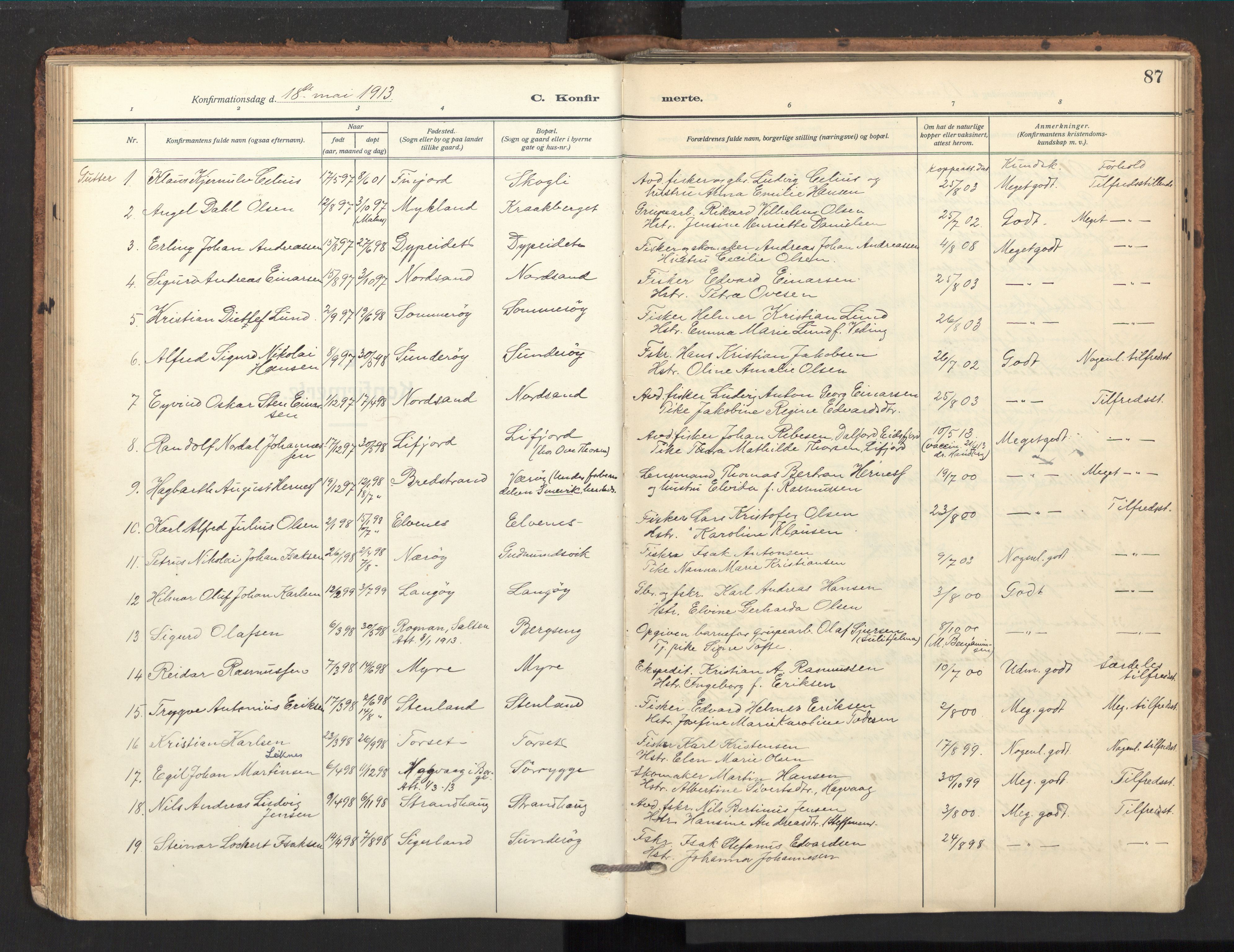 Ministerialprotokoller, klokkerbøker og fødselsregistre - Nordland, SAT/A-1459/893/L1343: Parish register (official) no. 893A15, 1914-1928, p. 87