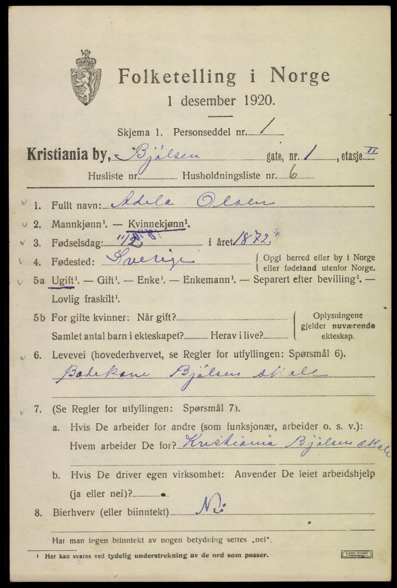 SAO, 1920 census for Kristiania, 1920, p. 162733