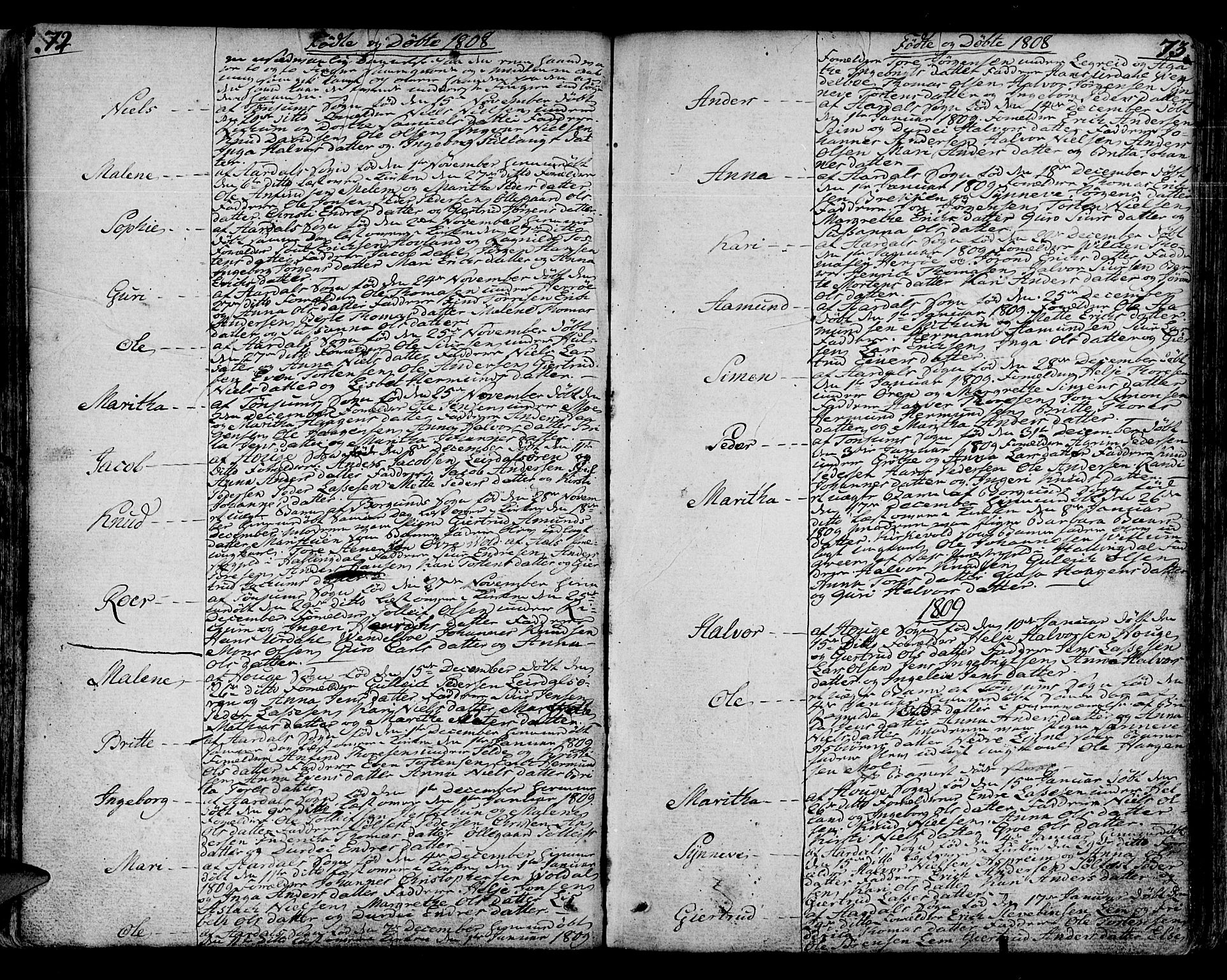 Lærdal sokneprestembete, SAB/A-81201: Parish register (official) no. A 4, 1805-1821, p. 72-73