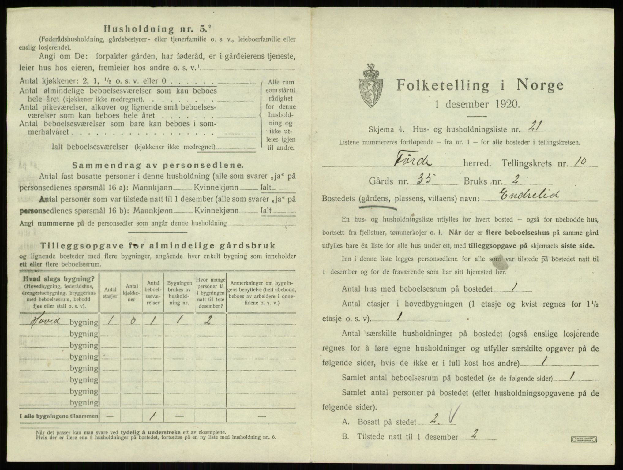 SAB, 1920 census for Førde, 1920, p. 574