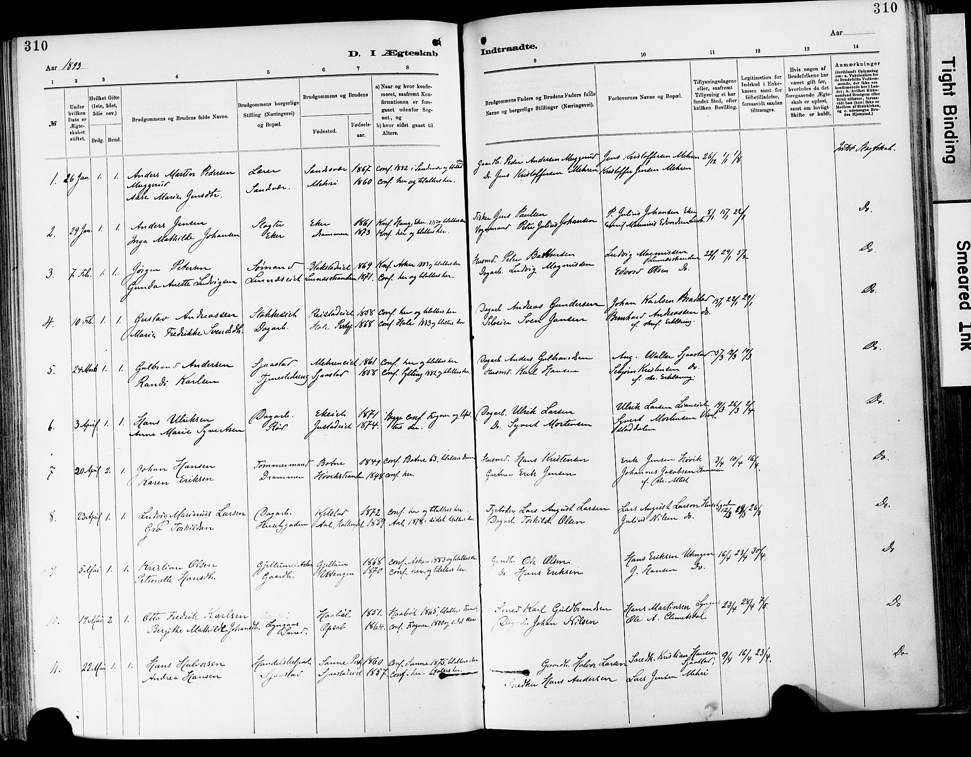 Lier kirkebøker, AV/SAKO-A-230/F/Fa/L0015: Parish register (official) no. I 15, 1883-1894, p. 310