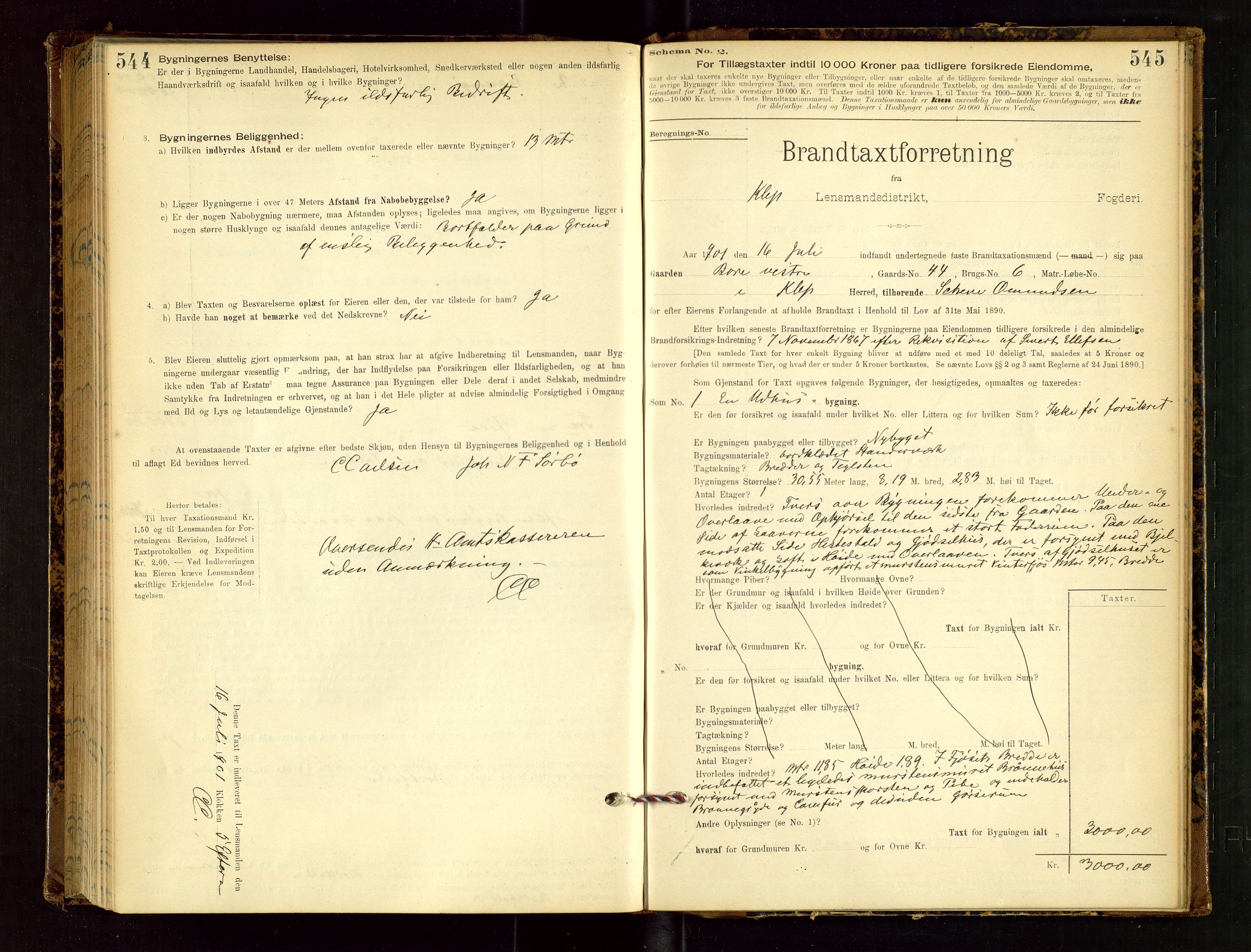 Klepp lensmannskontor, AV/SAST-A-100163/Goc/L0002: "Brandtaxationsprotokol" m/register, 1898-1902, p. 544-545