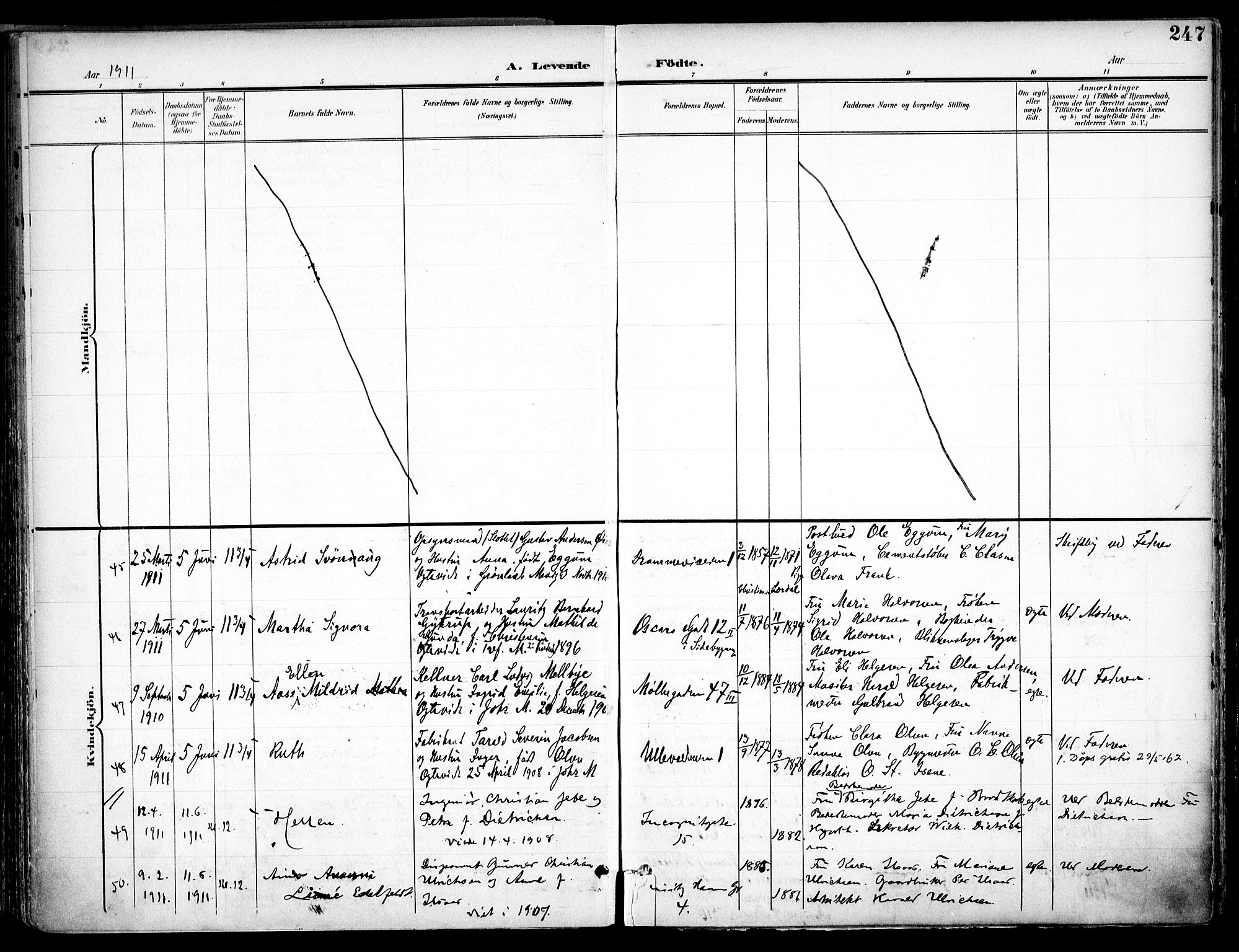 Trefoldighet prestekontor Kirkebøker, AV/SAO-A-10882/F/Fa/L0007: Parish register (official) no. I 7, 1900-1914, p. 247