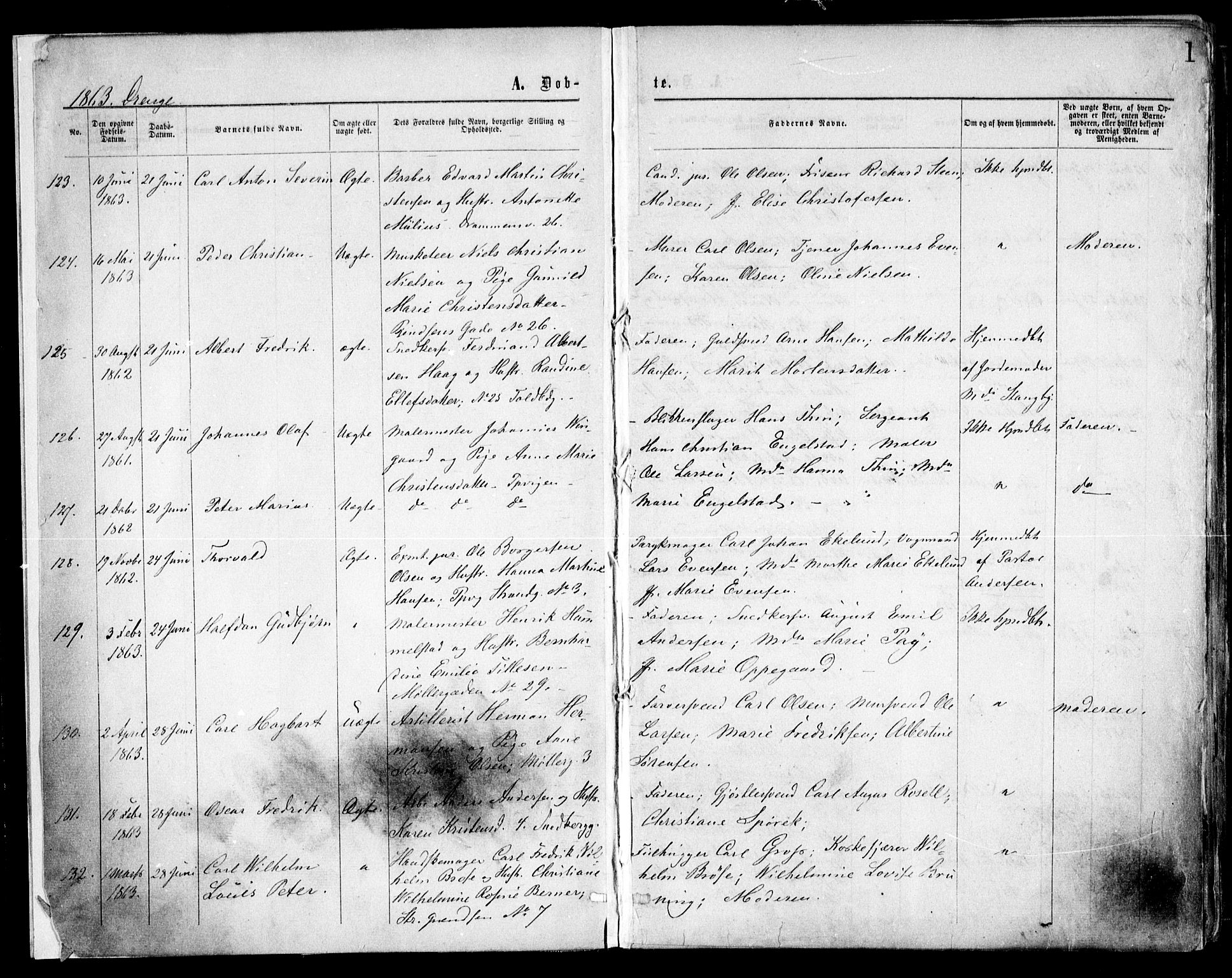 Trefoldighet prestekontor Kirkebøker, SAO/A-10882/F/Fa/L0002: Parish register (official) no. I 2, 1863-1870, p. 1