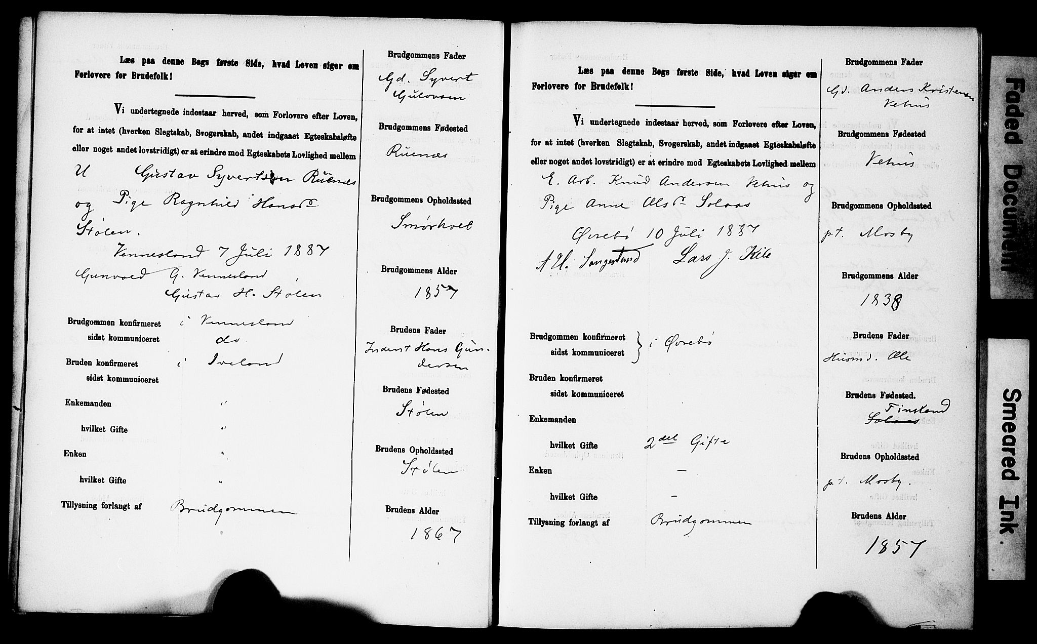 Vennesla sokneprestkontor, AV/SAK-1111-0045/J/L0032/0003: Banns register no. II 5 1, 1886-1892, p. 9