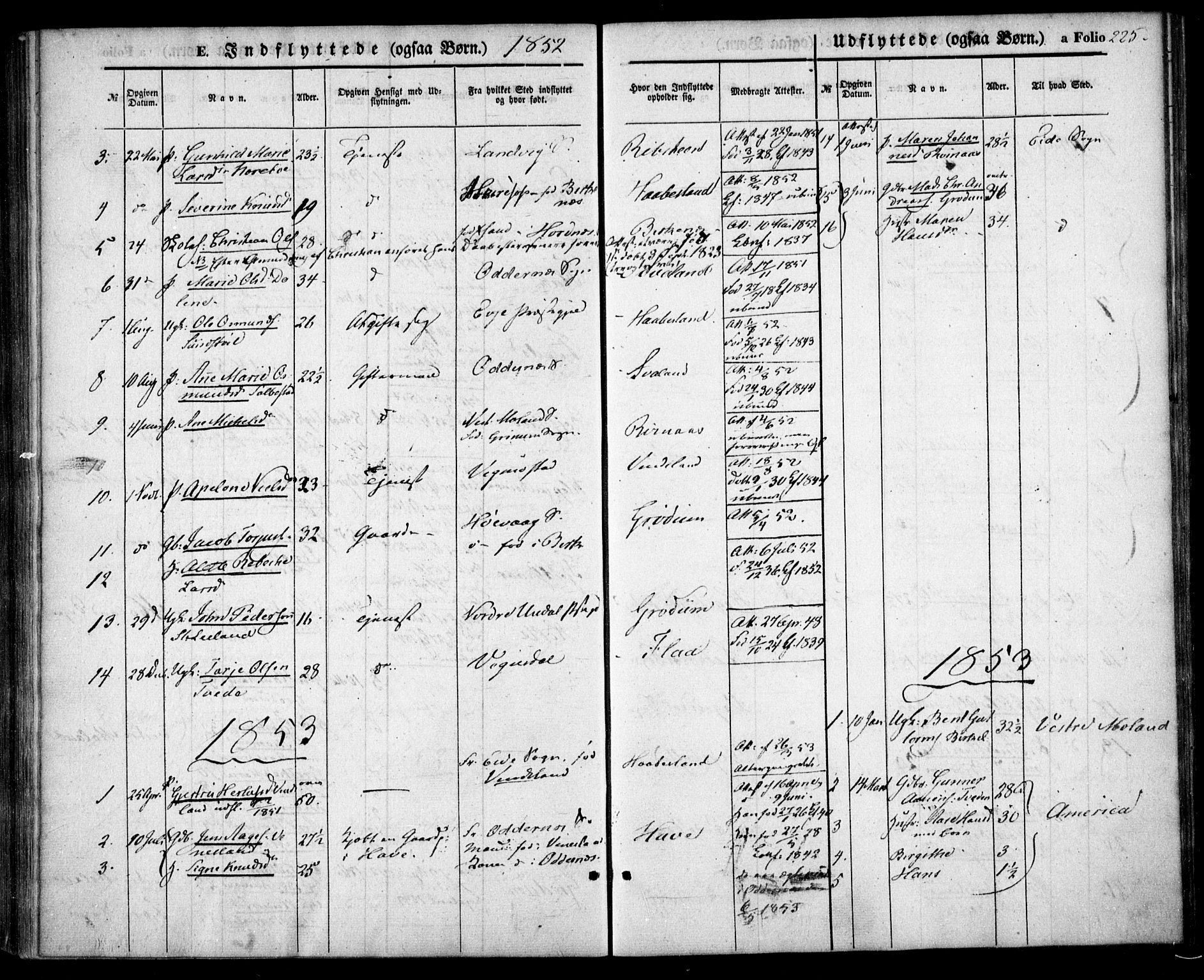 Birkenes sokneprestkontor, SAK/1111-0004/F/Fa/L0003: Parish register (official) no. A 3, 1850-1866, p. 225