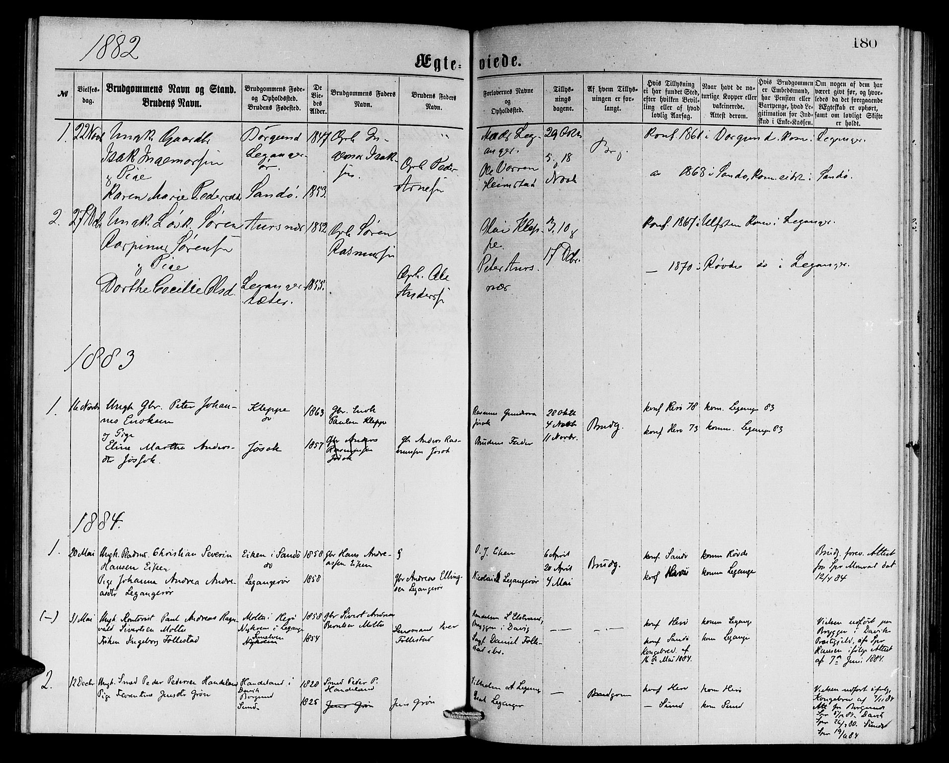 Ministerialprotokoller, klokkerbøker og fødselsregistre - Møre og Romsdal, AV/SAT-A-1454/508/L0094: Parish register (official) no. 508A01, 1873-1886, p. 180