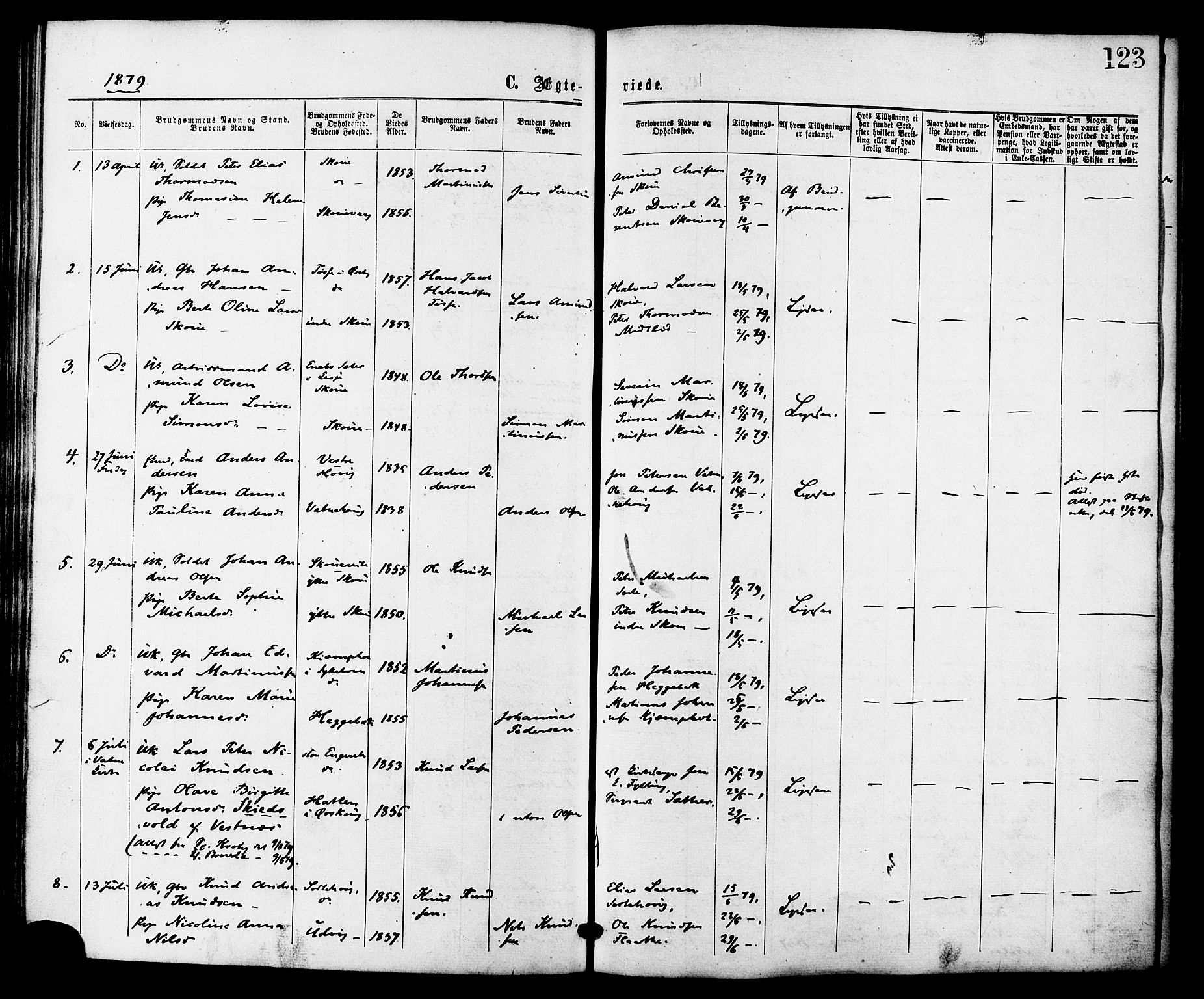 Ministerialprotokoller, klokkerbøker og fødselsregistre - Møre og Romsdal, AV/SAT-A-1454/524/L0355: Parish register (official) no. 524A07, 1864-1879, p. 123