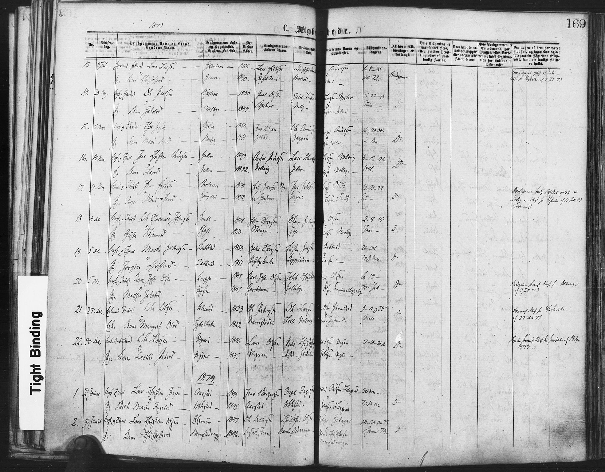 Nannestad prestekontor Kirkebøker, AV/SAO-A-10414a/F/Fa/L0013: Parish register (official) no. I 13, 1873-1880, p. 169