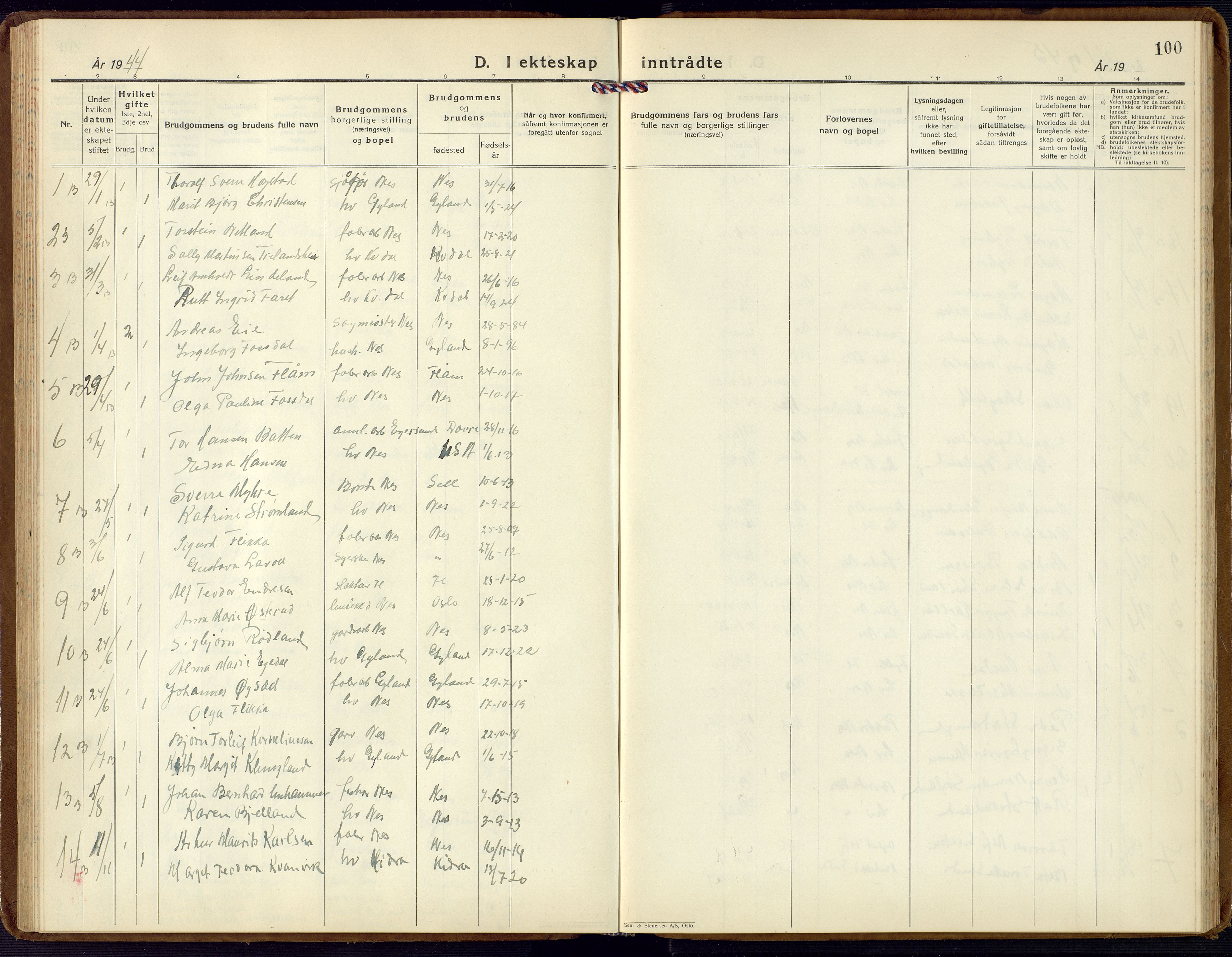 Flekkefjord sokneprestkontor, SAK/1111-0012/F/Fb/Fbc/L0009: Parish register (copy) no. B 9, 1932-1965, p. 100