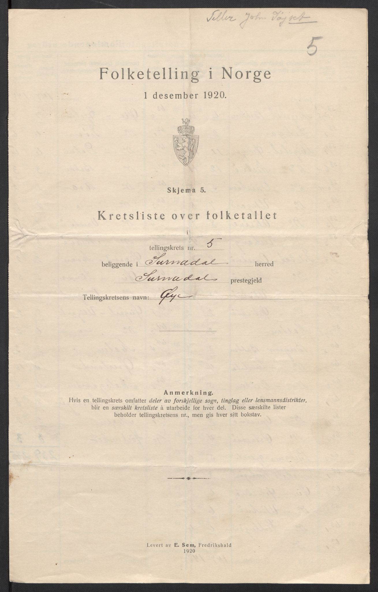 SAT, 1920 census for Surnadal, 1920, p. 18