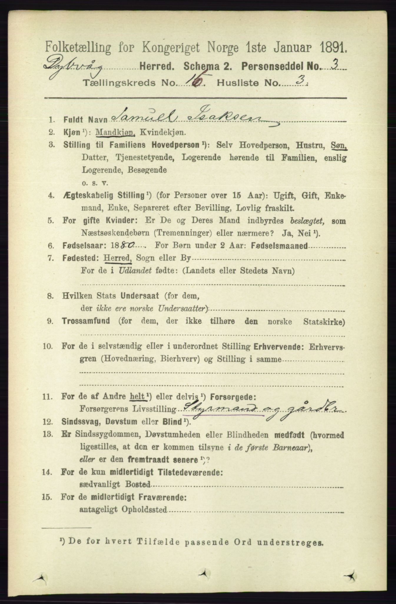 RA, 1891 census for 0915 Dypvåg, 1891, p. 6410