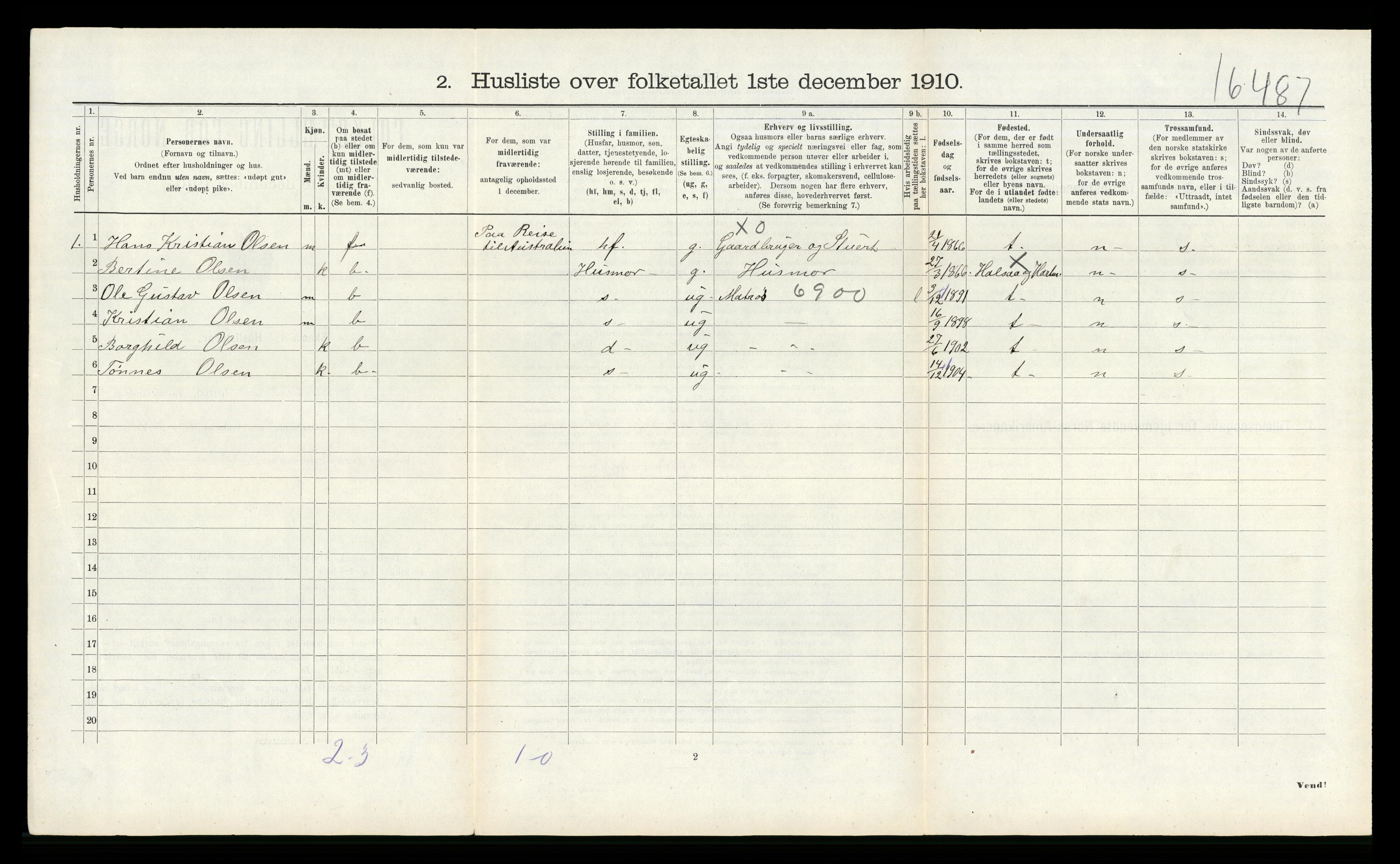 RA, 1910 census for Halse og Harkmark, 1910, p. 565