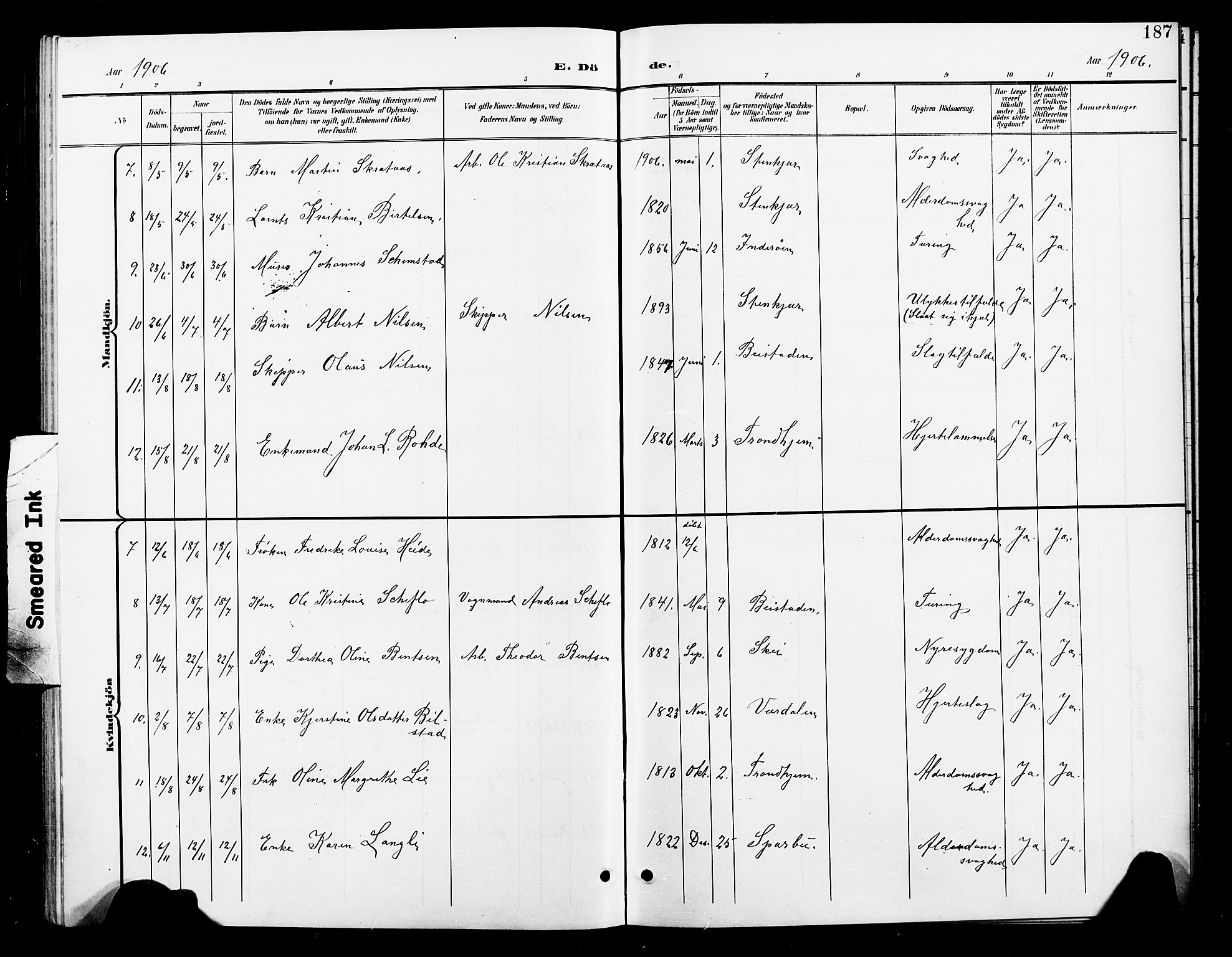 Ministerialprotokoller, klokkerbøker og fødselsregistre - Nord-Trøndelag, SAT/A-1458/739/L0375: Parish register (copy) no. 739C03, 1898-1908, p. 187