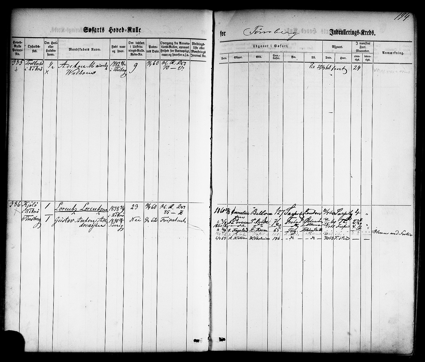 Tønsberg innrulleringskontor, AV/SAKO-A-786/F/Fc/Fca/L0001: Hovedrulle Patent nr. 1-1428, 1860-1861, p. 233