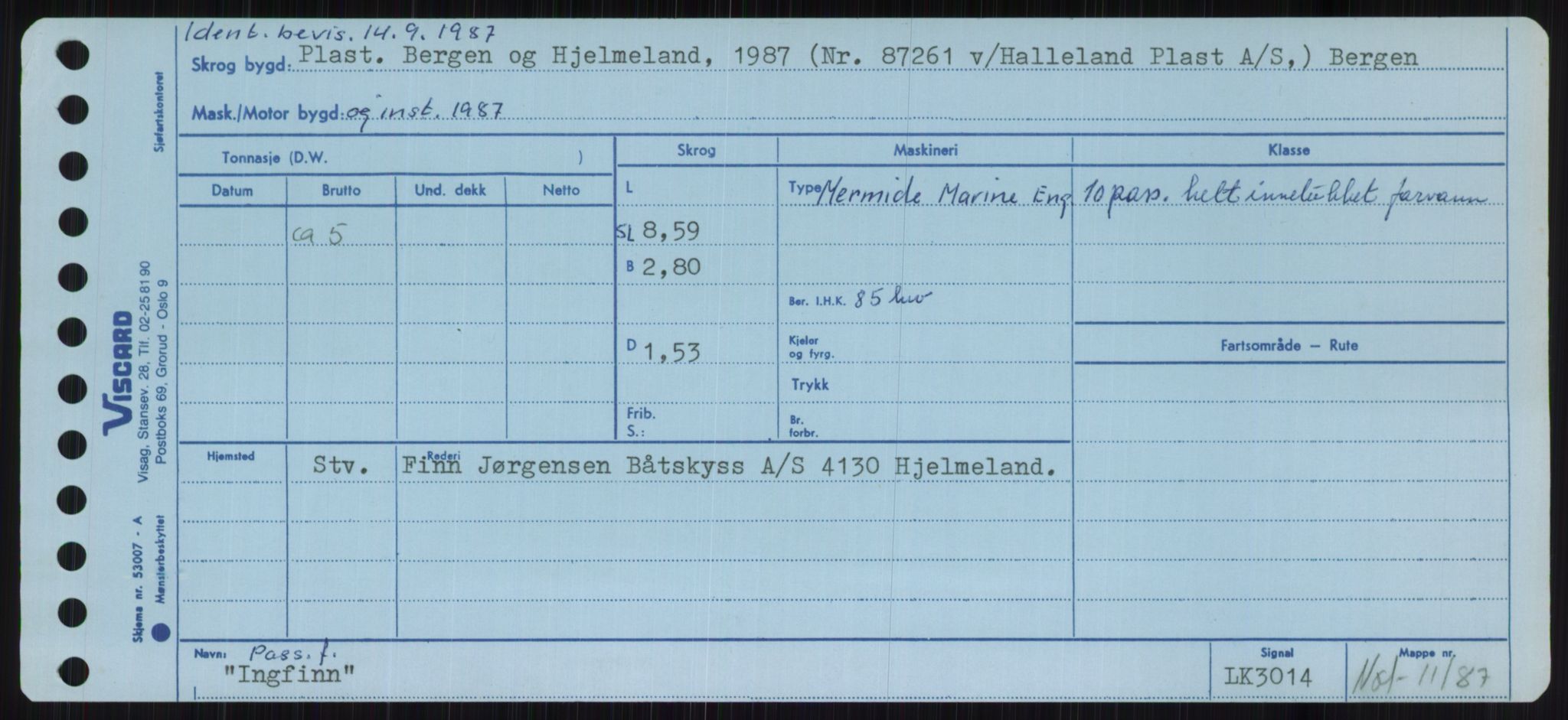 Sjøfartsdirektoratet med forløpere, Skipsmålingen, RA/S-1627/H/Ha/L0003/0001: Fartøy, Hilm-Mar / Fartøy, Hilm-Kol, p. 327