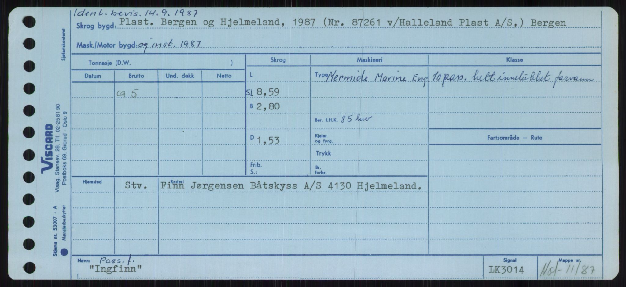 Sjøfartsdirektoratet med forløpere, Skipsmålingen, AV/RA-S-1627/H/Ha/L0003/0001: Fartøy, Hilm-Mar / Fartøy, Hilm-Kol, p. 327
