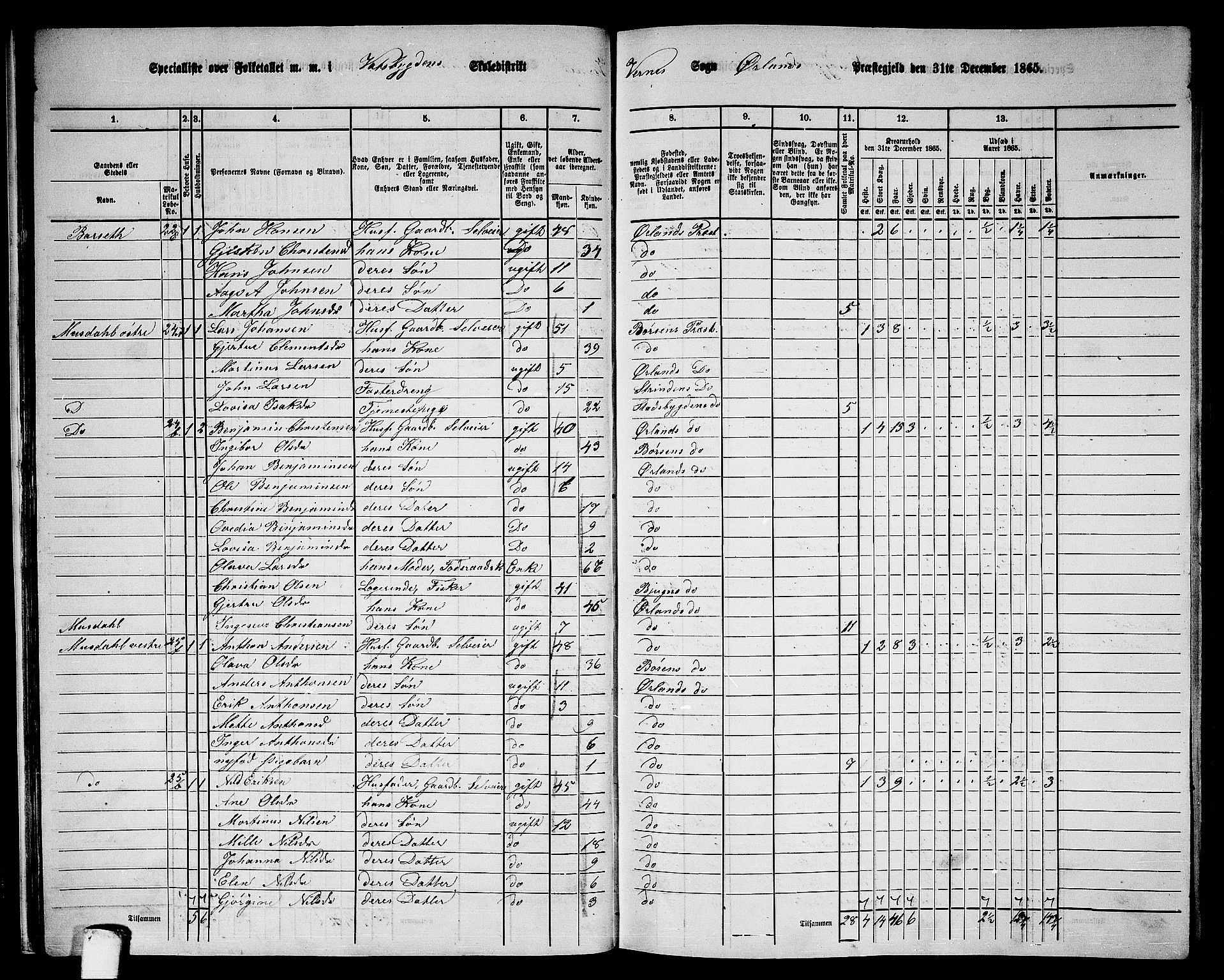 RA, 1865 census for Ørland, 1865, p. 25