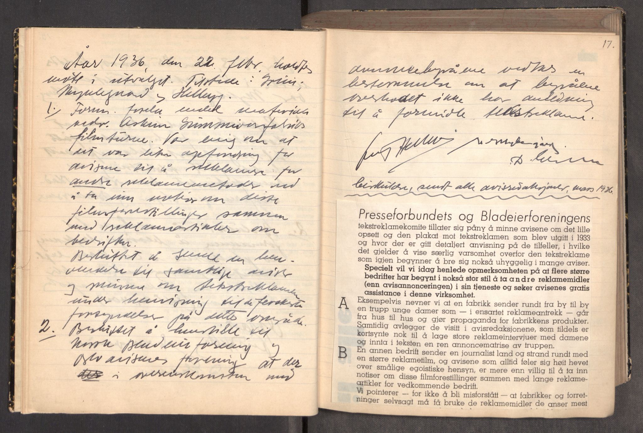 Tekstreklameutvalget, RA/PA-0854/A/Aa/L0001: Møtereferat, 1931-1938, p. 16-17