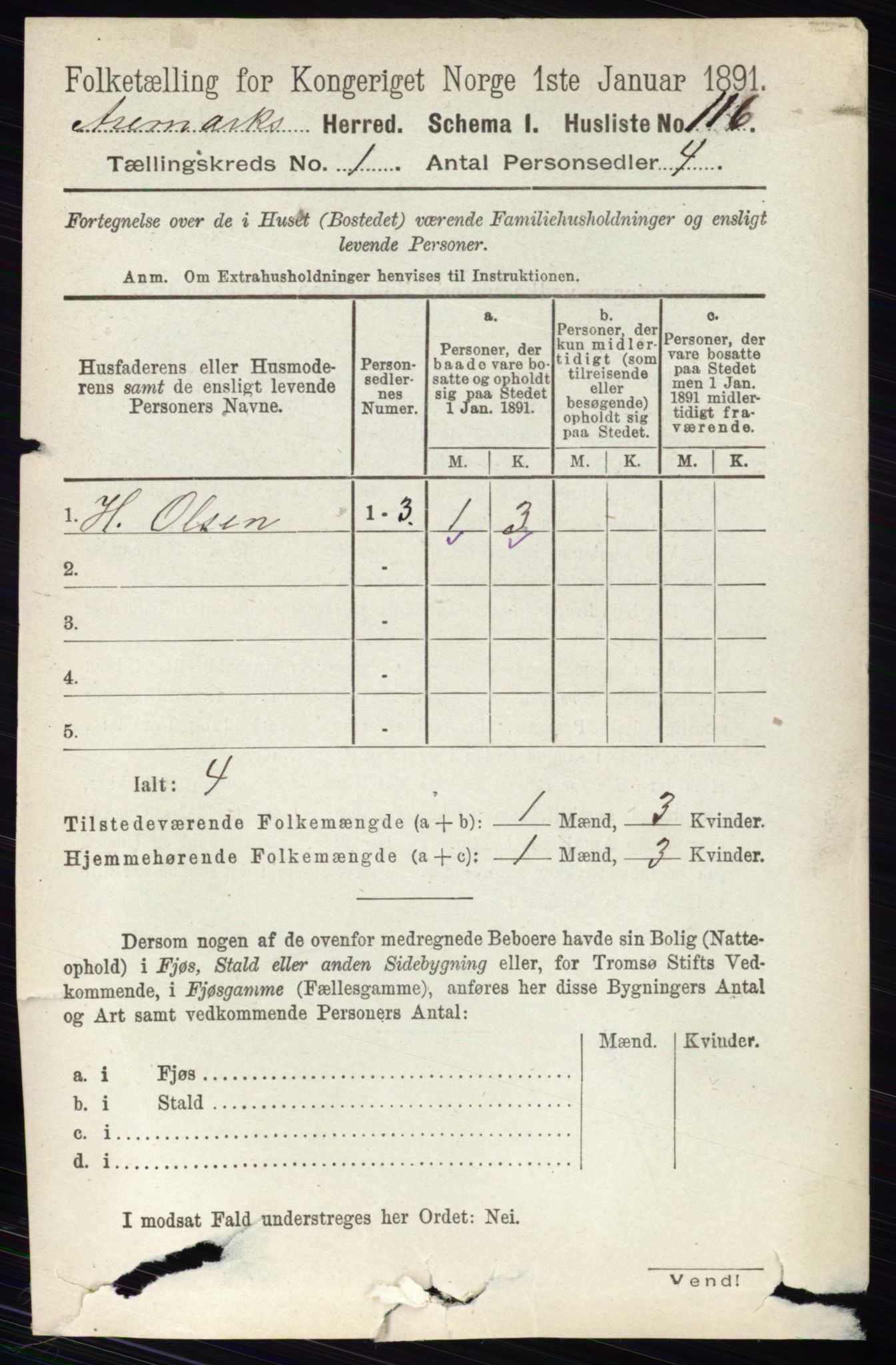 RA, 1891 census for 0118 Aremark, 1891, p. 142