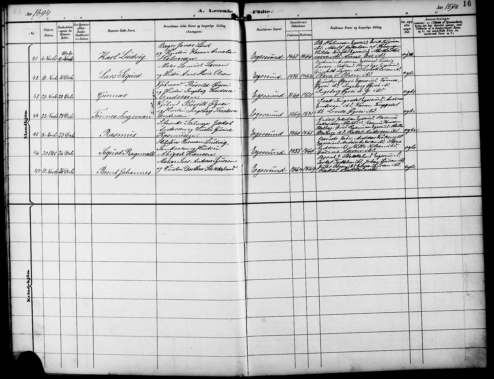 Eigersund sokneprestkontor, AV/SAST-A-101807/S09/L0010: Parish register (copy) no. B 10, 1893-1907, p. 16