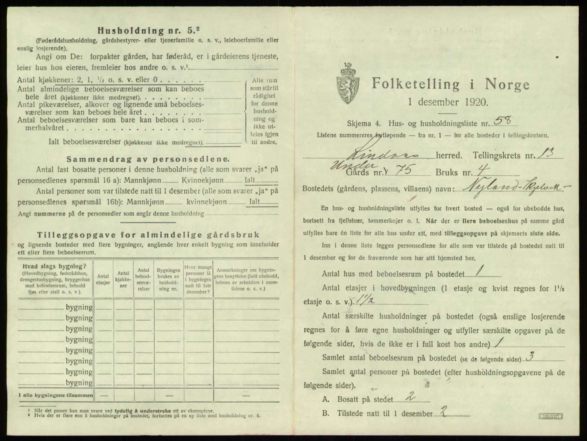 SAB, 1920 census for Lindås, 1920, p. 939