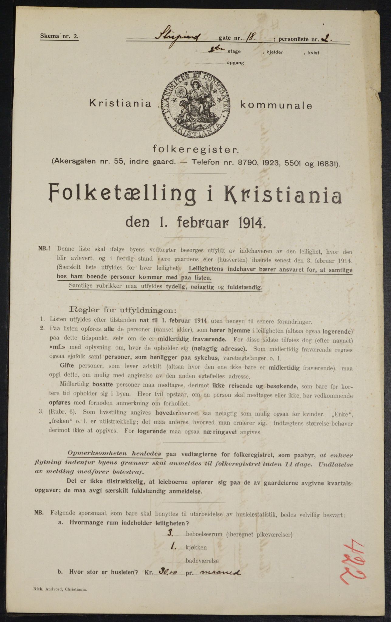 OBA, Municipal Census 1914 for Kristiania, 1914, p. 105285